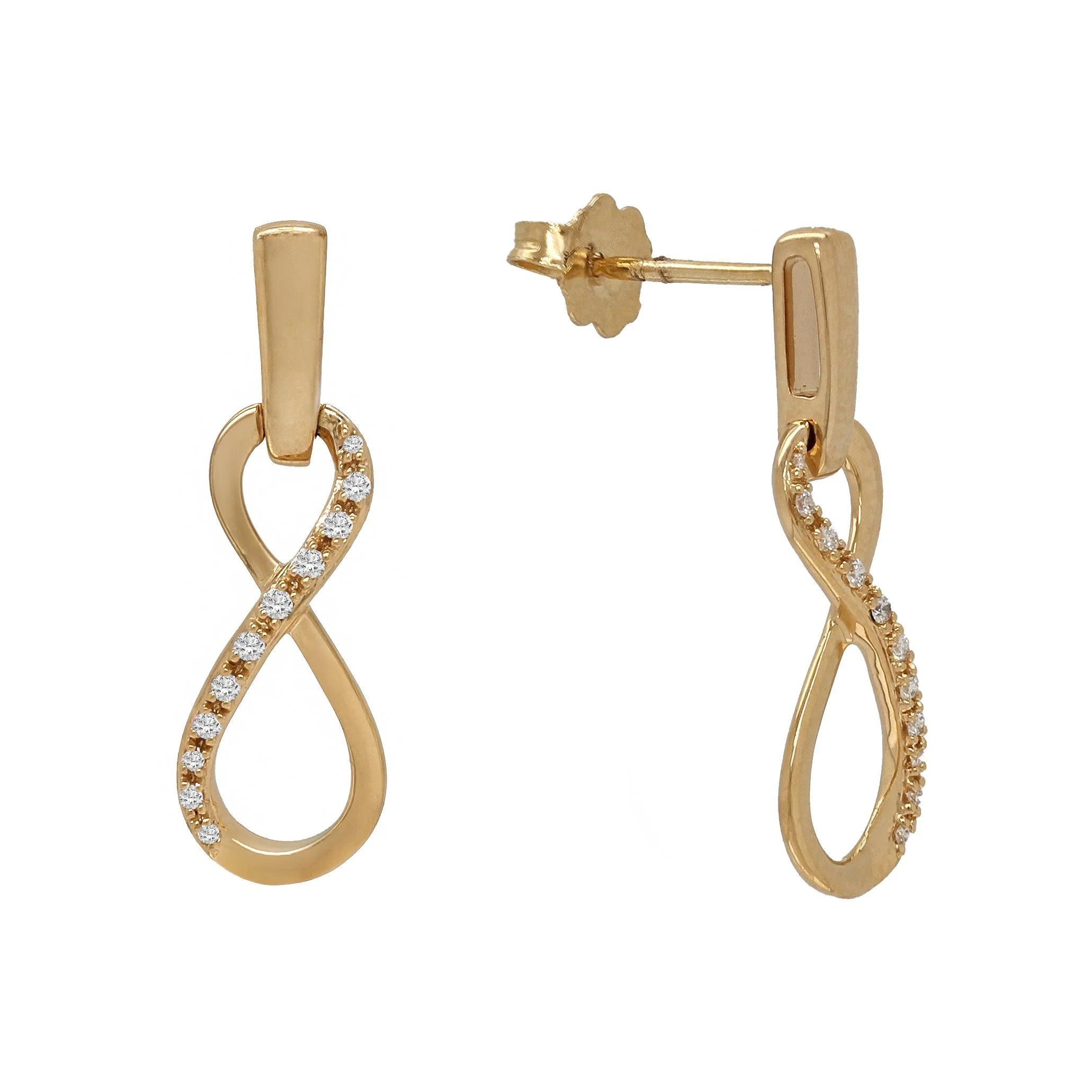 14k Yellow Gold Diamond Infinity Earrings