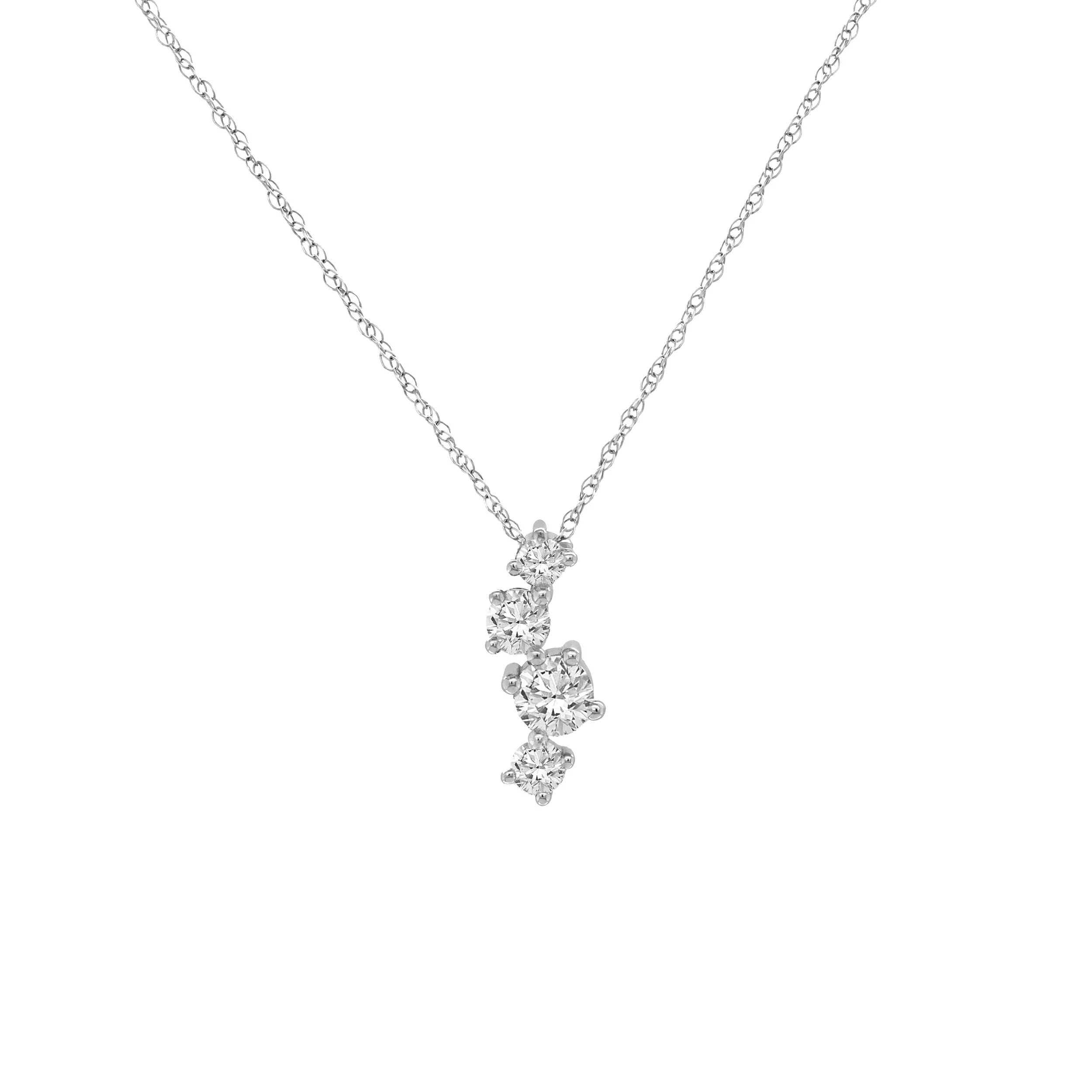 14K White Gold Four Diamond Drop Pendant
