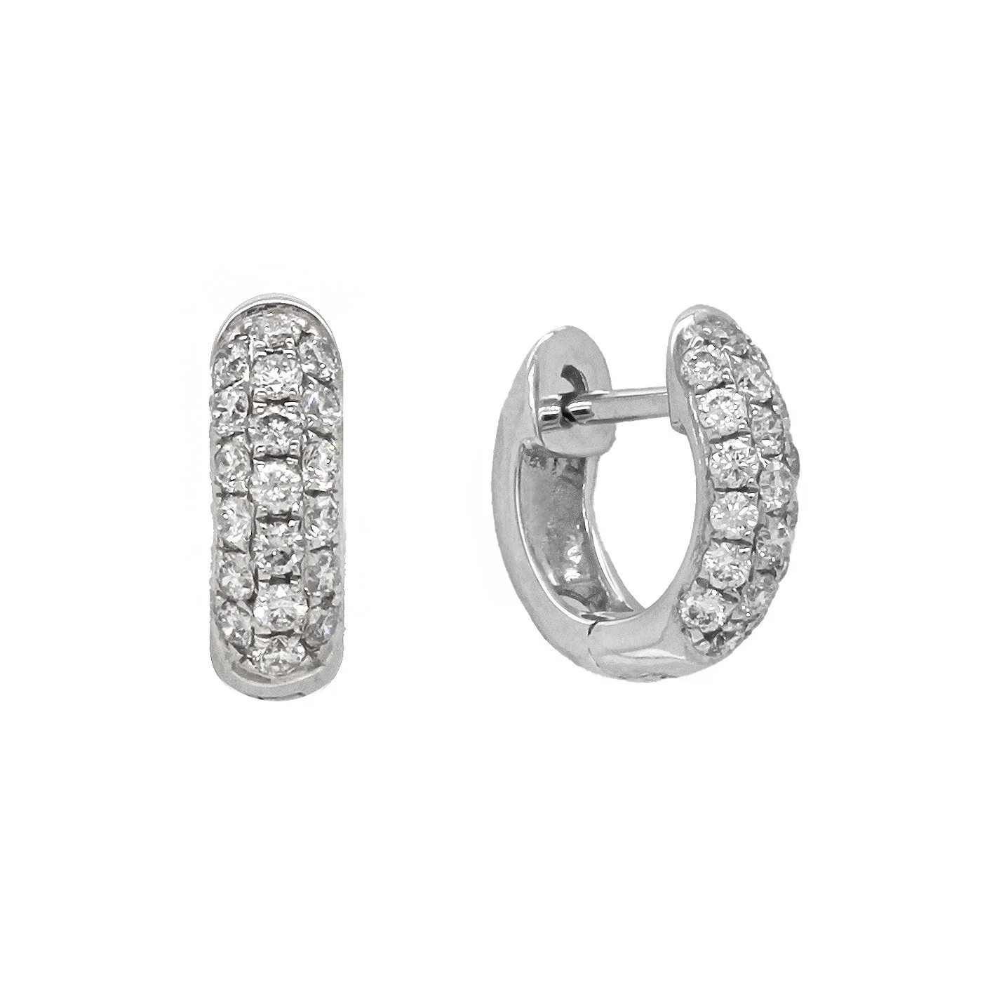 14k White Gold Micro Pave Huggie Earrings
