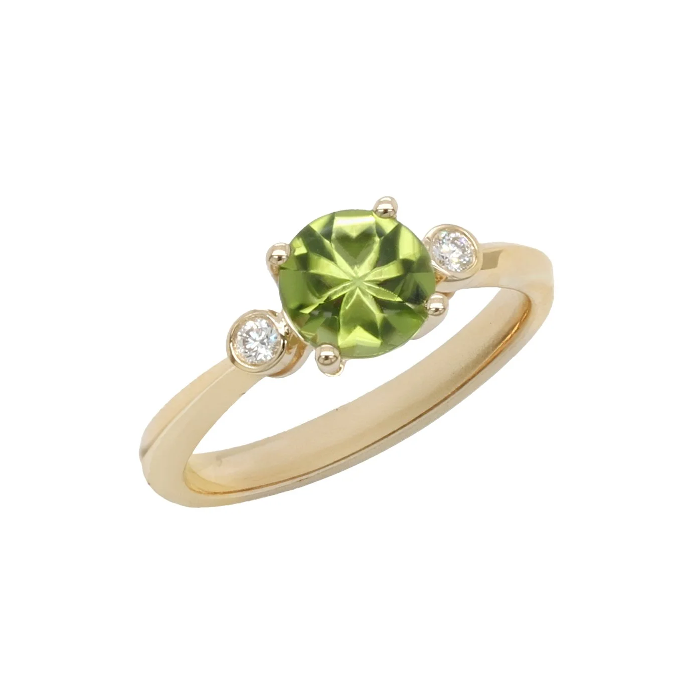 Bufftop Peridot and Diamond Ring