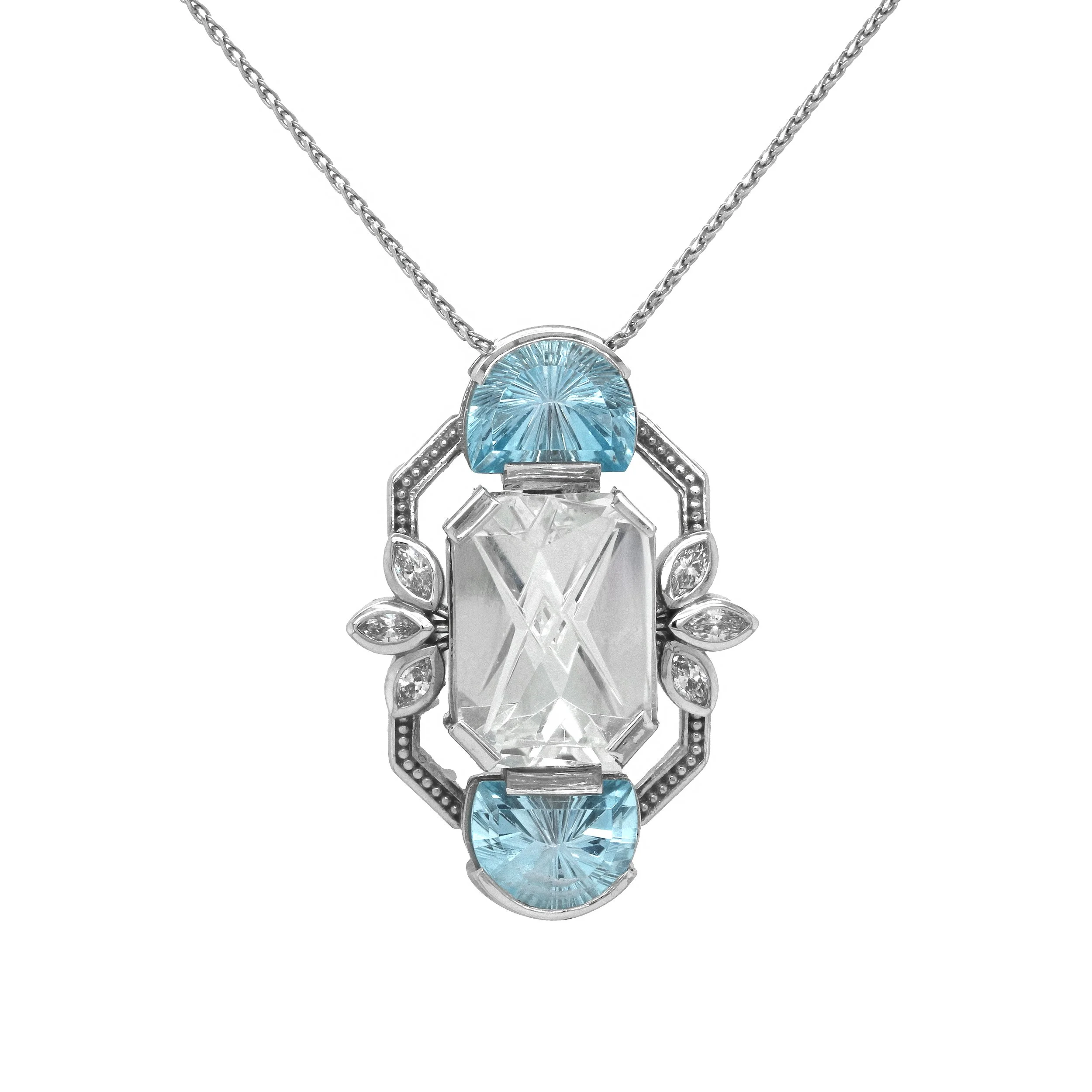 One-of-a-Kind Fantasy Cut White and Blue Topaz Pendant with Diamonds