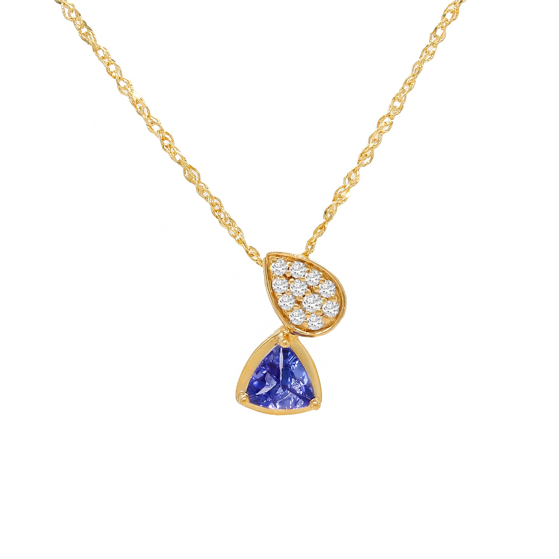 Trillion Cut Tanzanite and Diamond Pendant