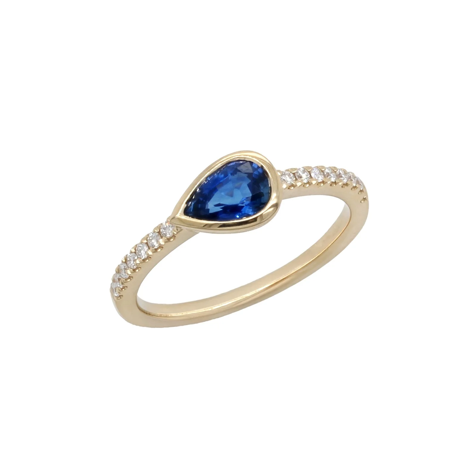 Blue Sapphire Pear and Diamond Ring