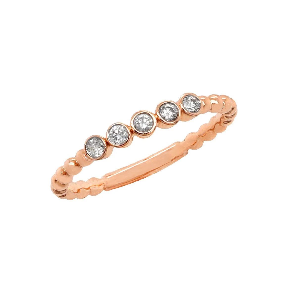 14K Rose Gold Diamond Beaded Band