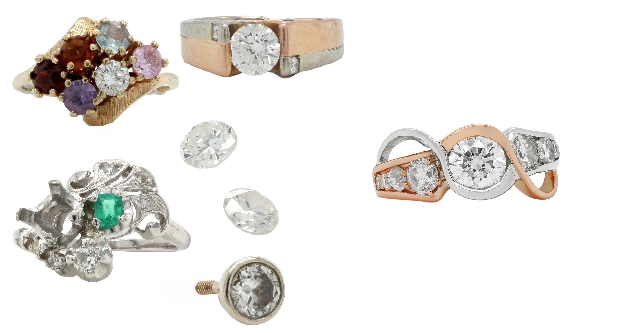 A collection of family diamonds from past rings, parents, grandparents, and in-laws came together into one piece for a 40th anniversary, designed with Kurt. What once lived in separate pieces is now a single ring that carries all of that history forw