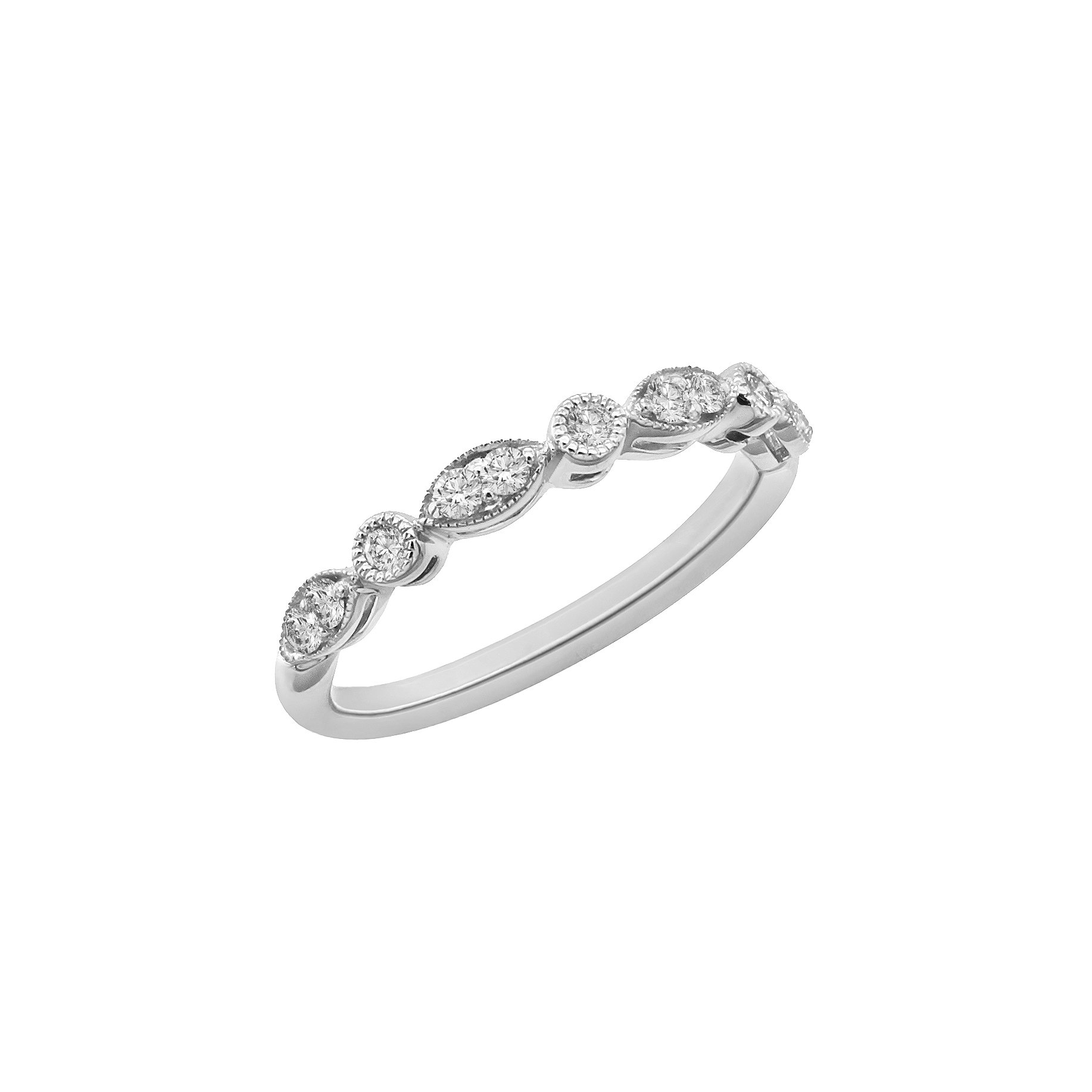 14K White Gold Milgrain Bezel Diamond Stacking Band