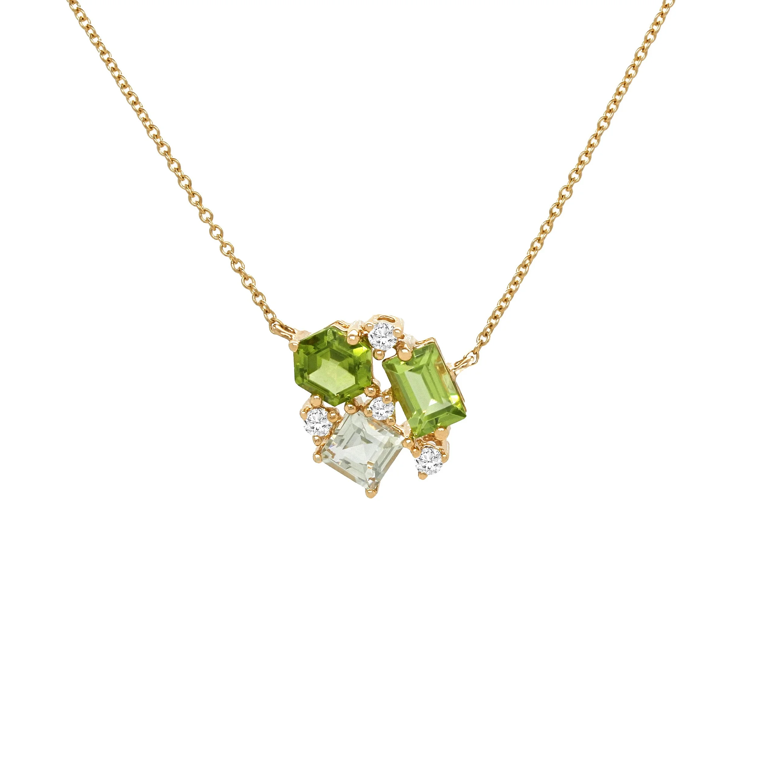Peridot, Green Amethyst, Topaz, and Diamond Cluster Pendant