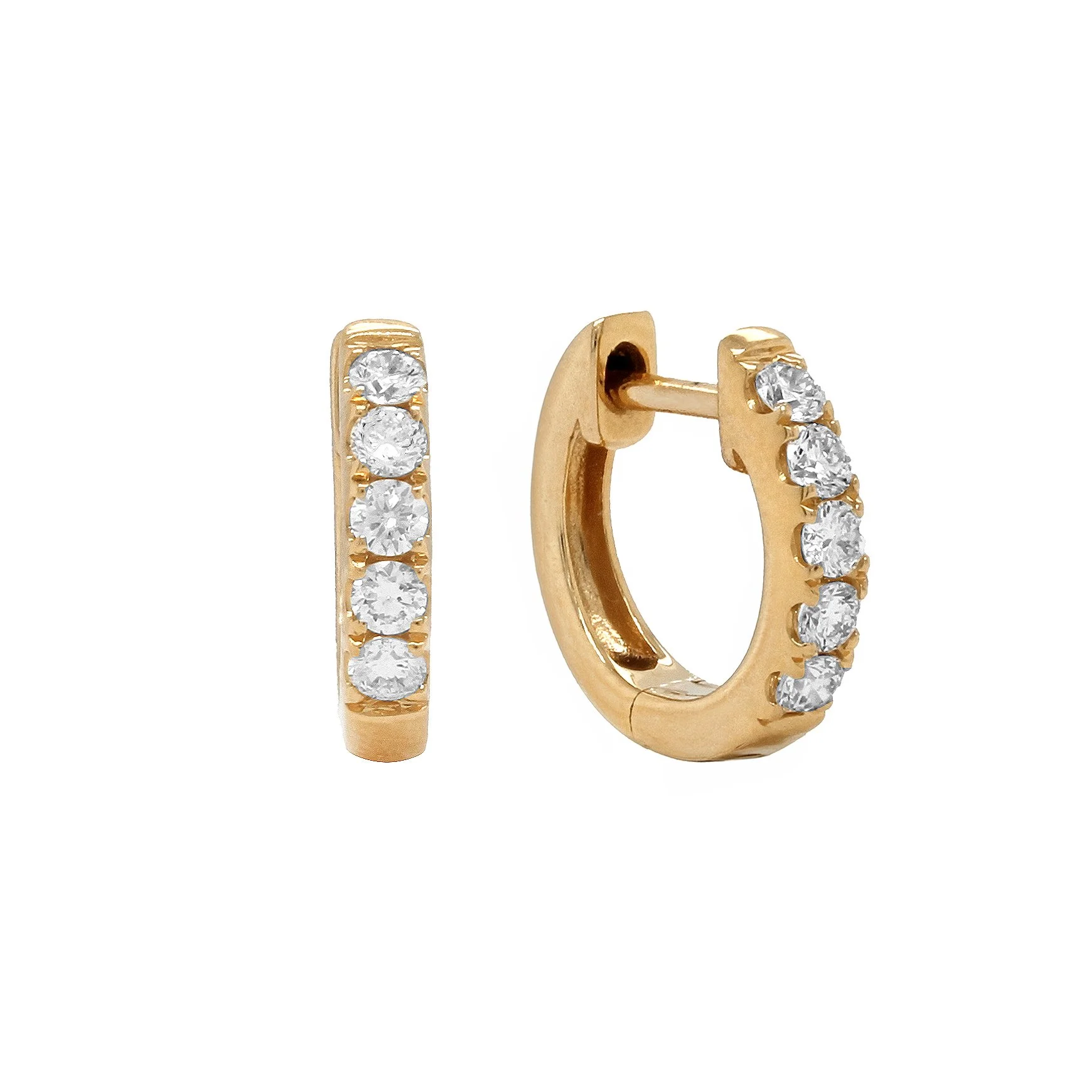 14K Yellow Gold Diamond Huggie Earrings