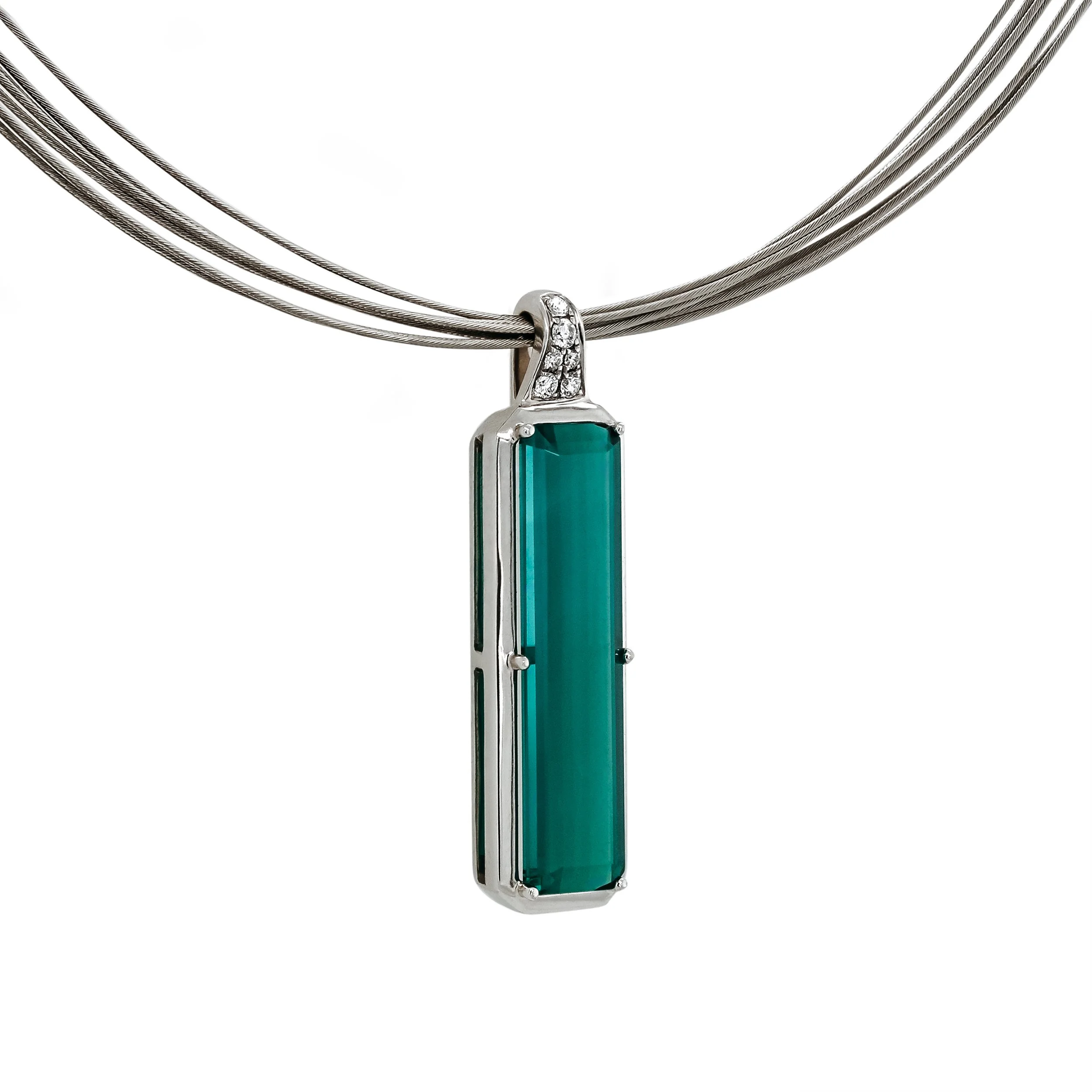 Rectangle Tourmaline Pendulum Elongated Emerald Cut Blue-Green