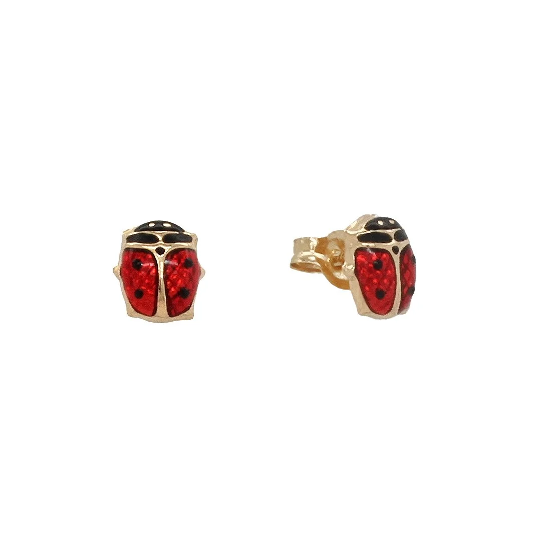 14k Yellow Gold Enamel Ladybug Earrings