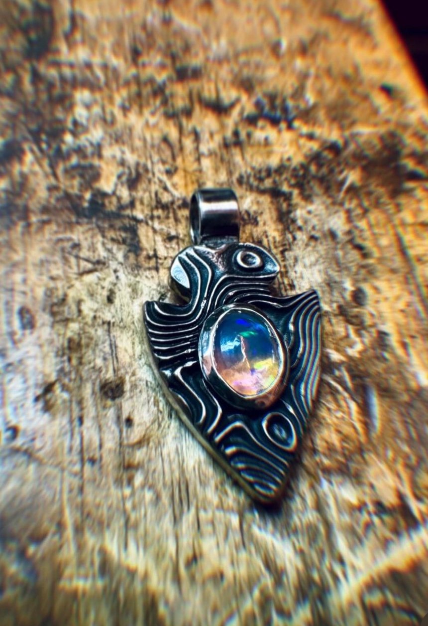 Custom arrowhead pendant including natural moonstone and repurposed sterling silver