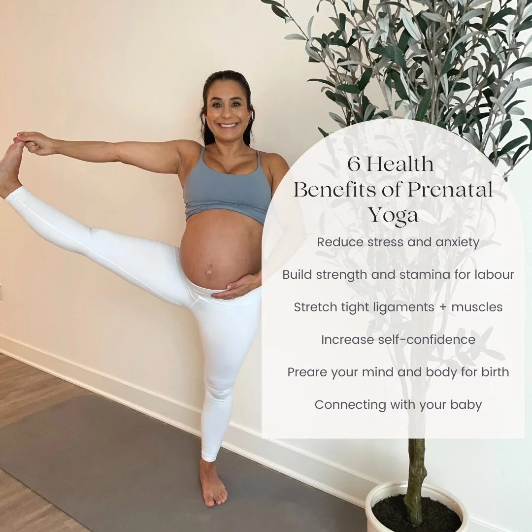 6 Health Benefits Of Prenatal Yoga 🧚&zwj;♂️ 

1. Reduce stress and anxiety
2. Build strength and stamina for labour 
3. Stretch tight ligaments + muscles 
4. Increase self-confidence 
5. Prepare your mind and body for birth 
6. Connecting with your 