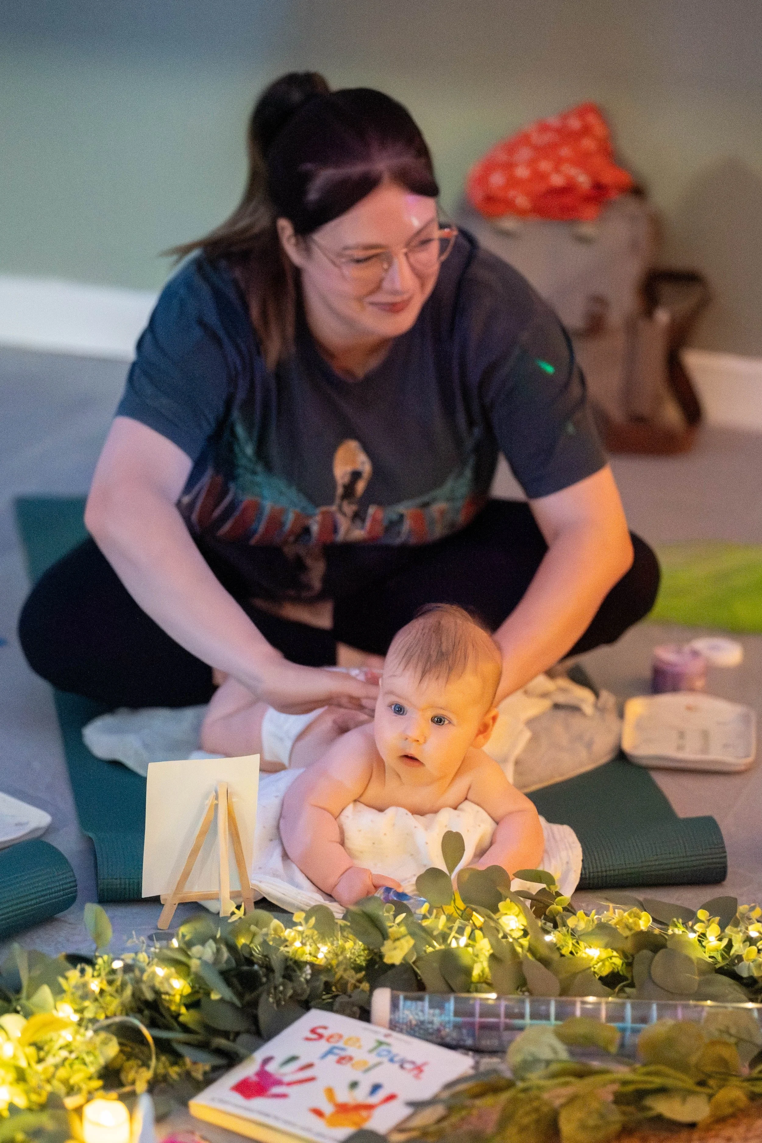 a baby enjoying their massage in a class in tynemouth
