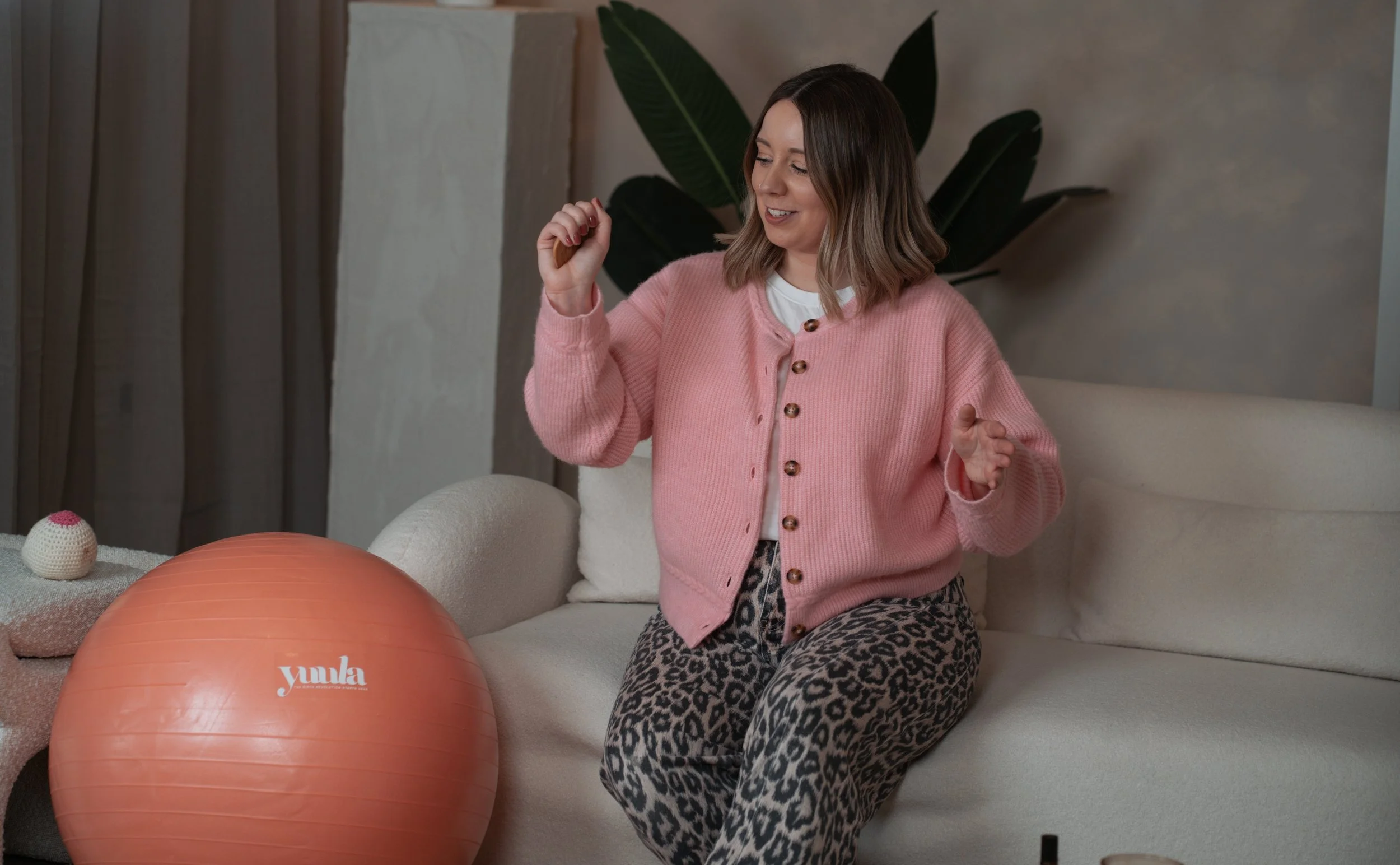 An antenatal teacher from northumberland demonstrating labour breathing techniques