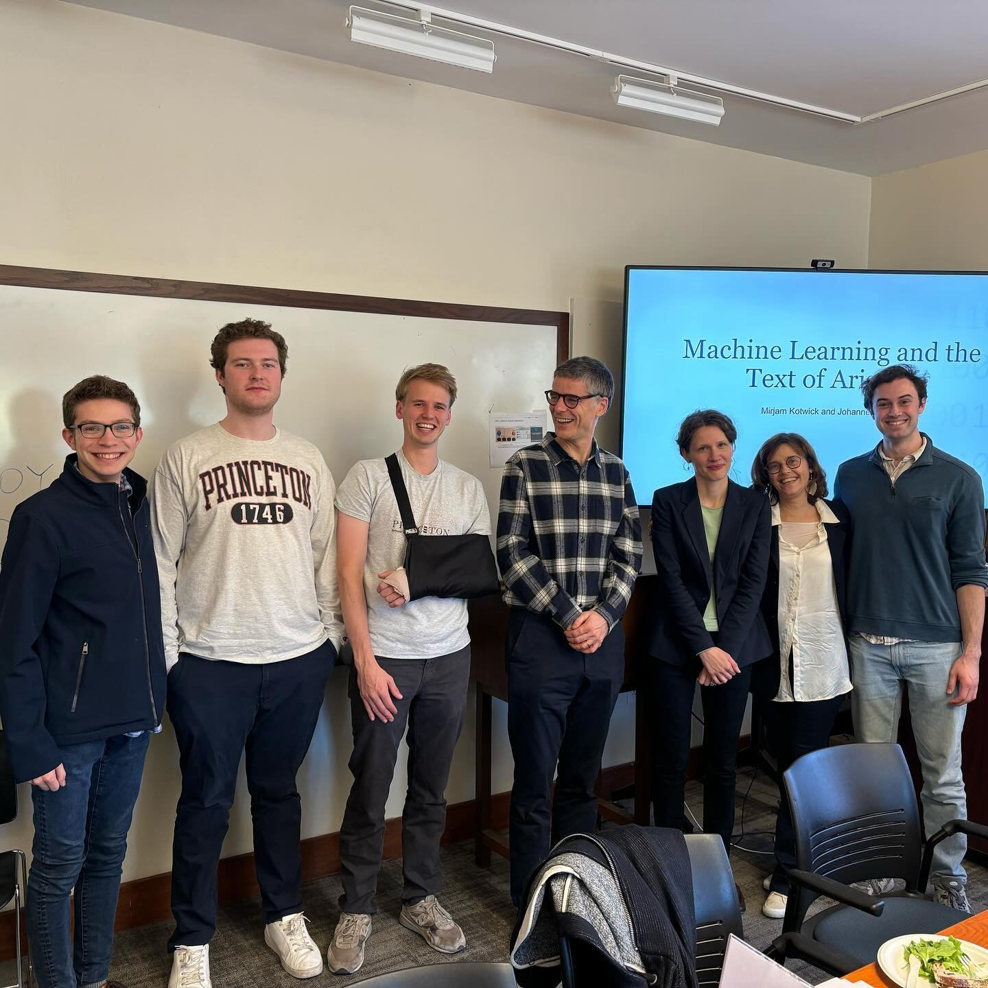 A Logion team reunion at Johannes and Mirjam's talk, "Machine Learning and the Text of Aristotle," part of the Princeton Classics Work-in-Progress series