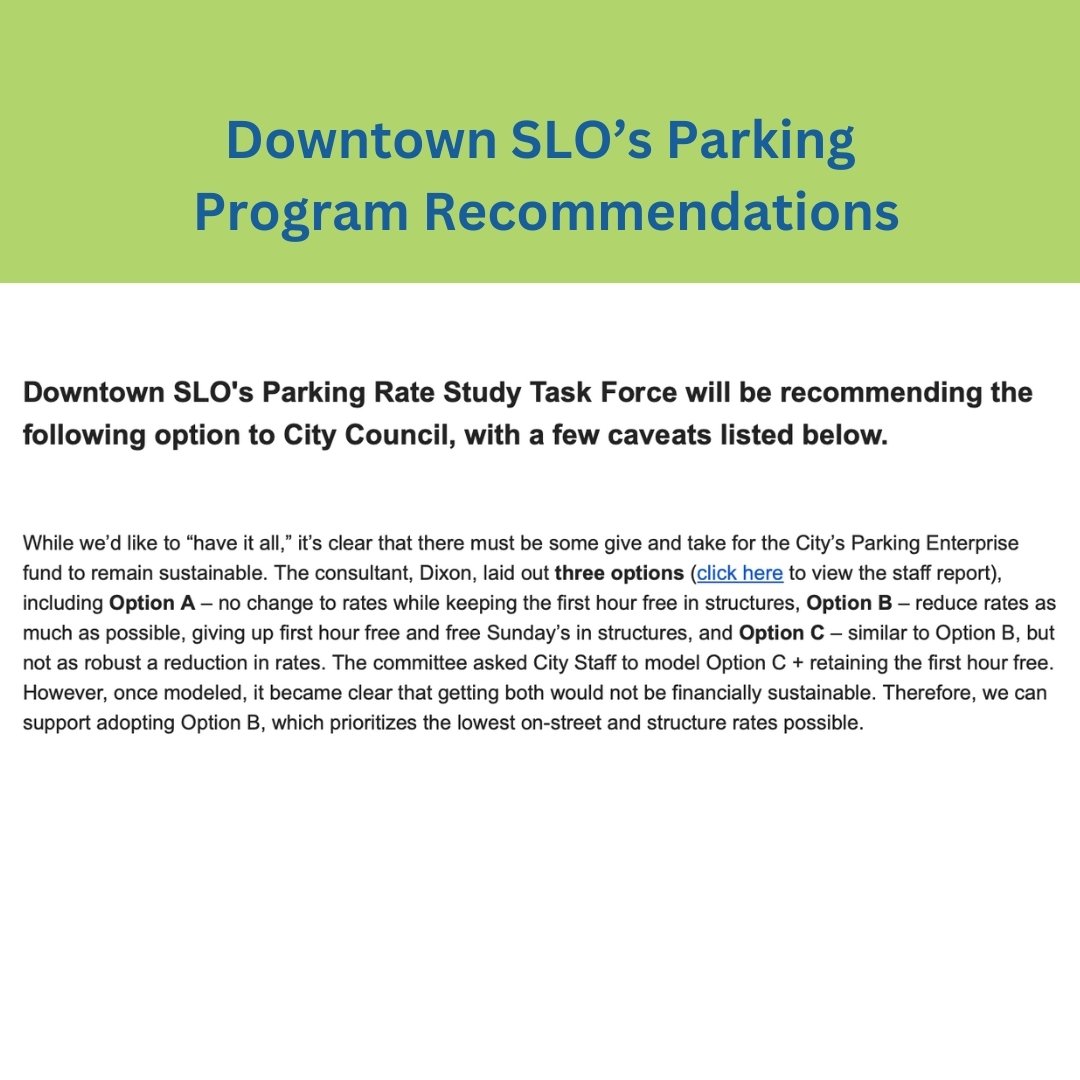 Make your voice heard for a new parking rate program in Downtown SLO!

As community members and a business in downtown San Luis Obispo, parking has been a challenge not only for employees, but guests. We're excited City Council is recognizing this an
