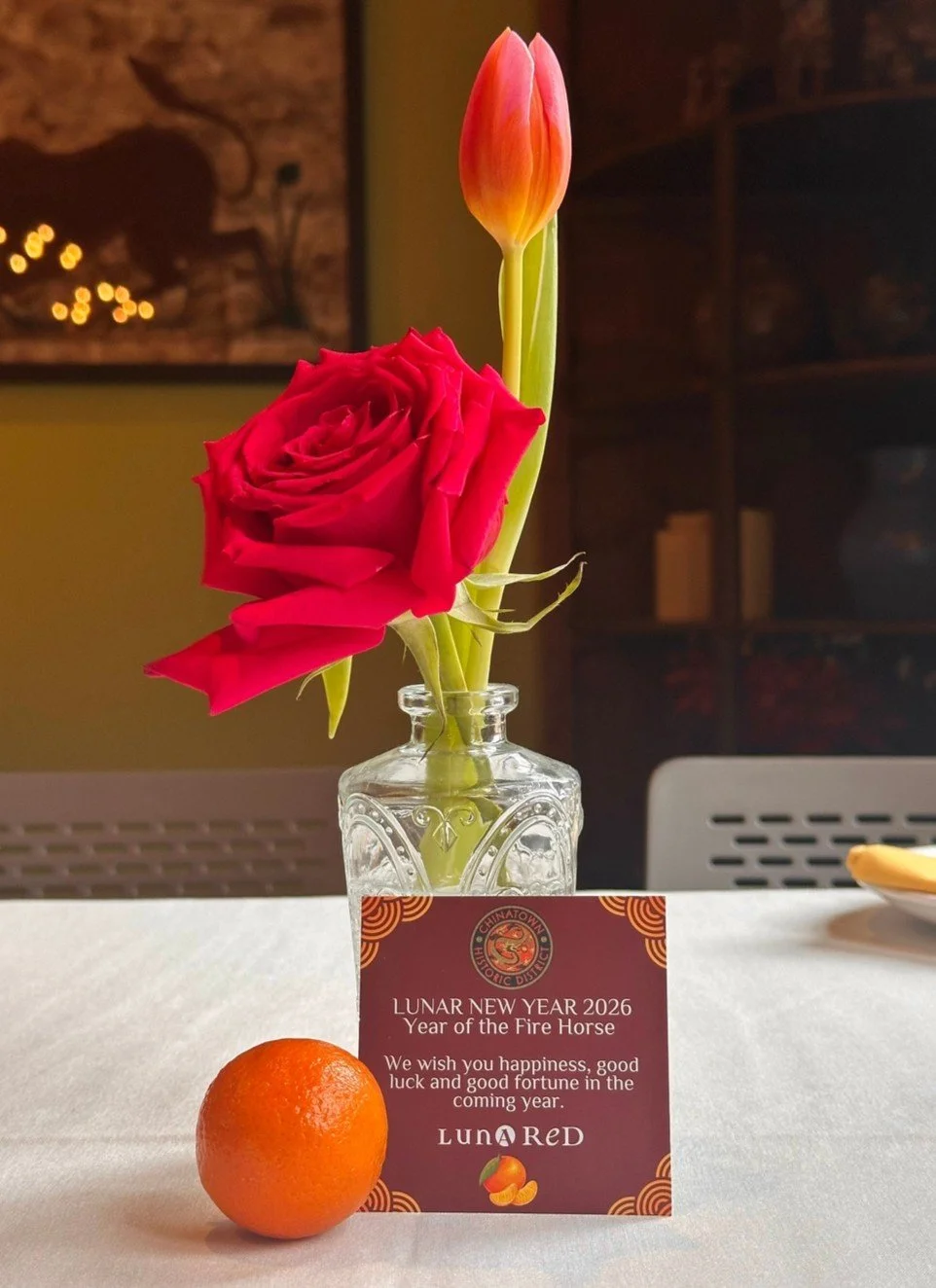 A sweet start to the Lunar New Year 🧧

This week, each table will receive a small card and a tangerine, a traditional gift symbolizing good luck, happiness, and prosperity. Oranges, kumquats, tangerines, and pomelos are often shared during the Lunar