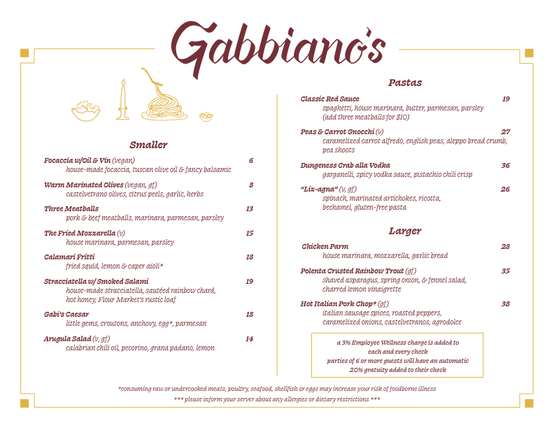 Dinner and Drinks — Gabbiano's