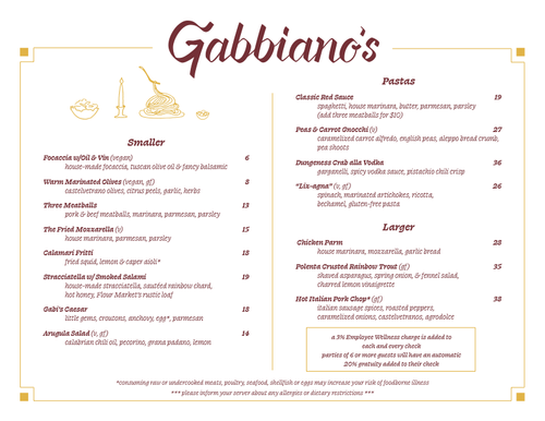 Gabz Menu Dinner and Drinks — Gabbiano's