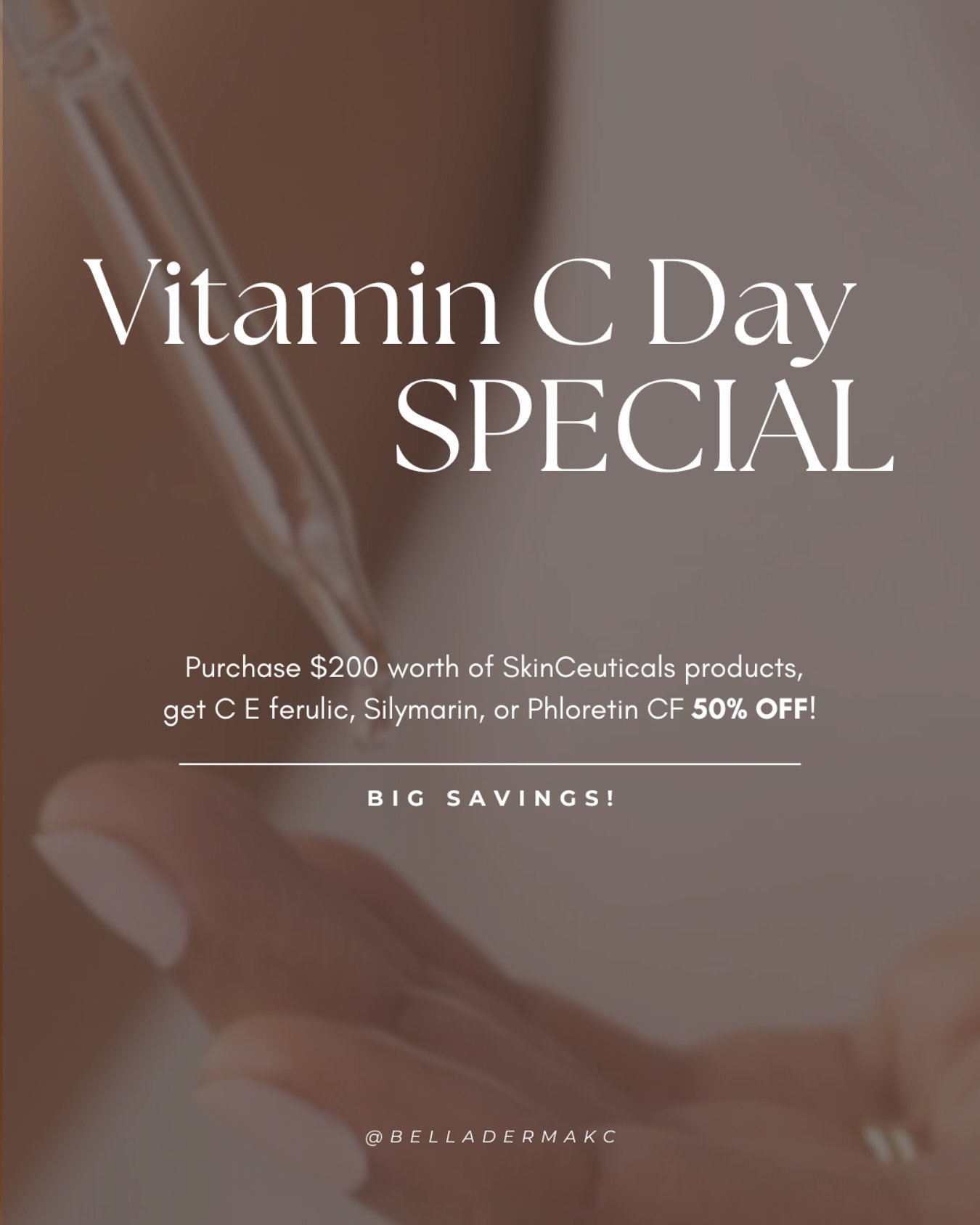 β¨ National Vitamin C Day is right around the corner!β¨
We’re celebrating with a ONE-DAY-ONLY special on 4/4.
Purchase $200 worth of SkinCeuticals products and receive HALF OFF SkinCeuticals C E Ferulic, Silymarin,