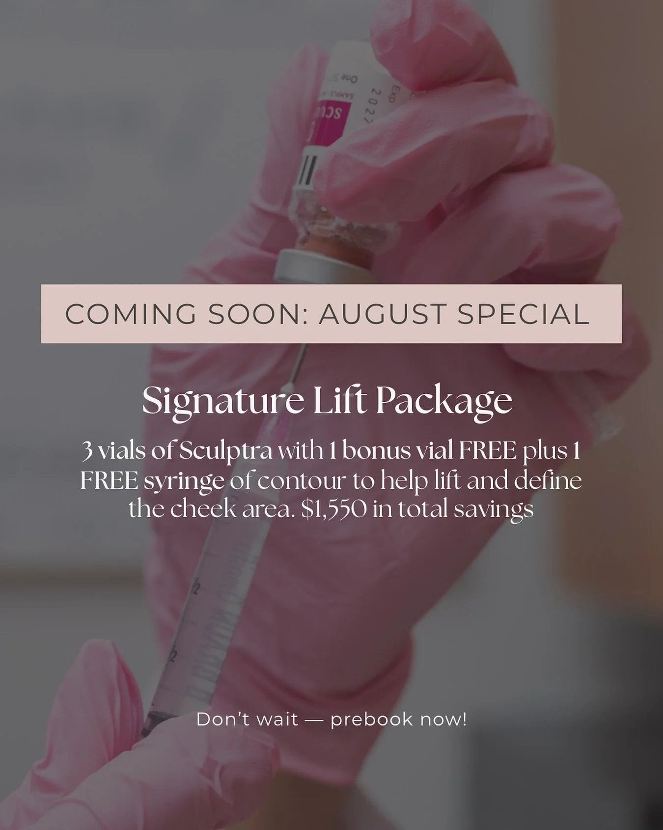 Our Signature Lift Special is almost here πβ¨
Pre-book now and get 3 vials of Sculptra, plus 1 free vial + 1 syringe of contour to enhance and define your cheeks — all for $2,400 ($1,550 in savings!).
This treatm