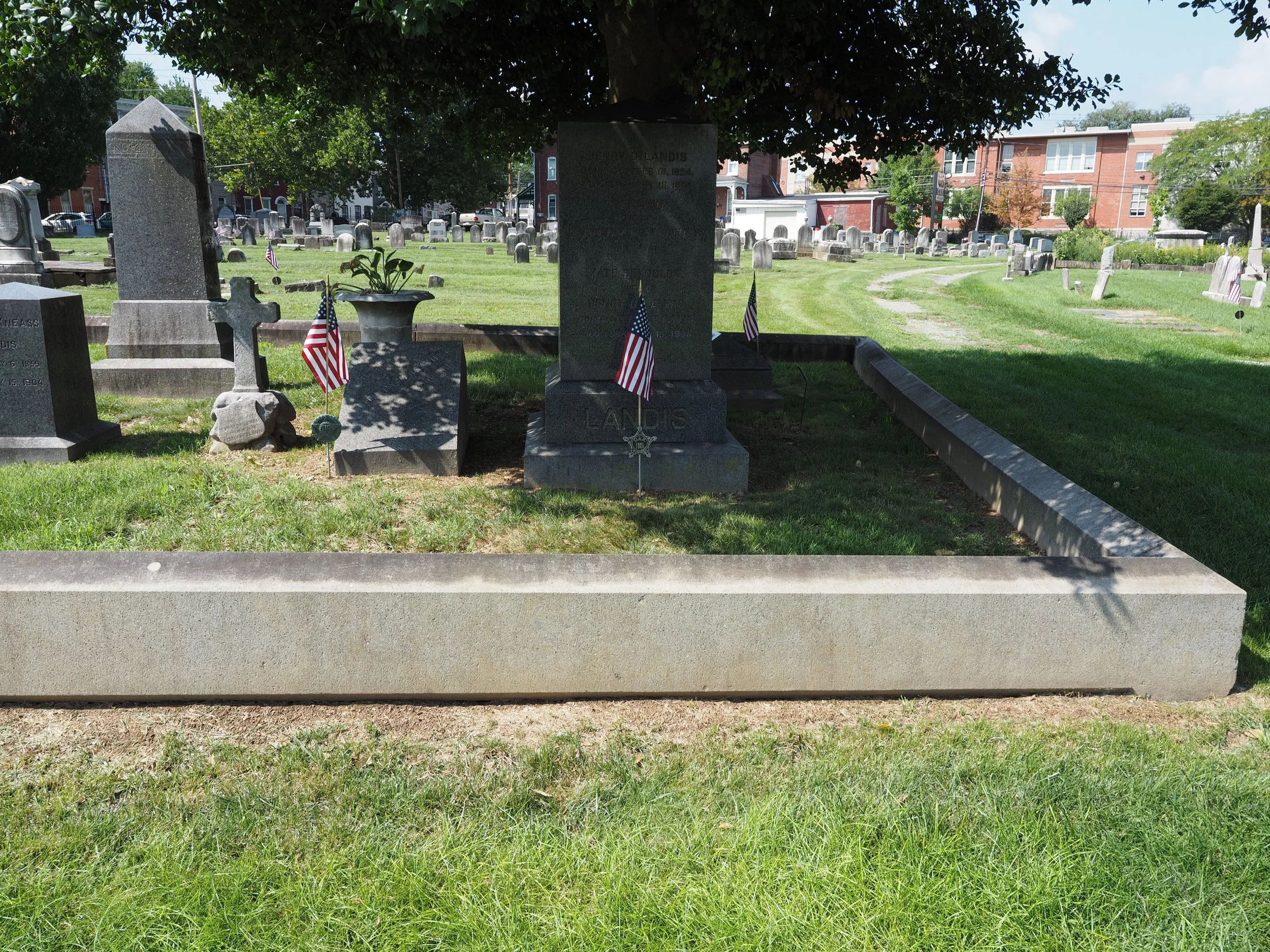 Landis marker base leveled on a tamped gravel base