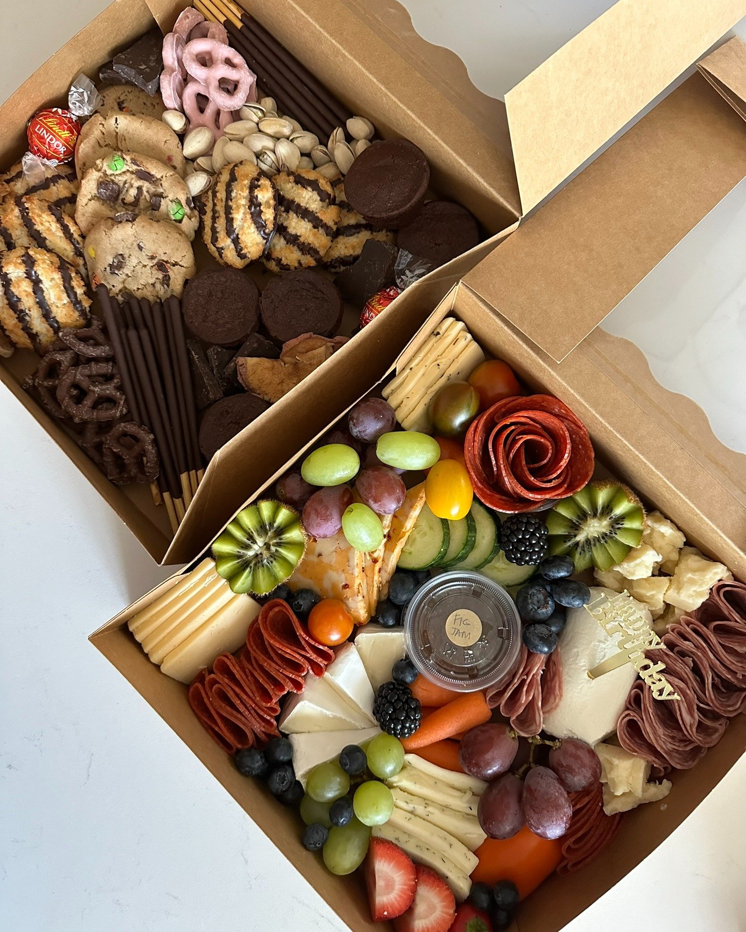 A dessert box paired with a charcuterie box is the perfect way to celebrate a birthday!