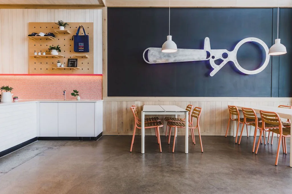 Architectural and interior photography of Gelati Celesti, showcasing its bright design, playful colors, and inviting atmosphere that reflect the shop’s handcrafted ice cream experience.
