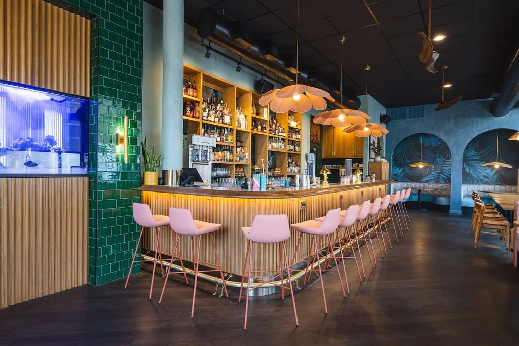 Architectural and interior photography of Emerald Lounge, a stylish restaurant and bar in Richmond, VA. Featuring moody lighting, lush textures, and refined design elements, this shoot highlights the lounge’s unique ambiance, elevated decor.