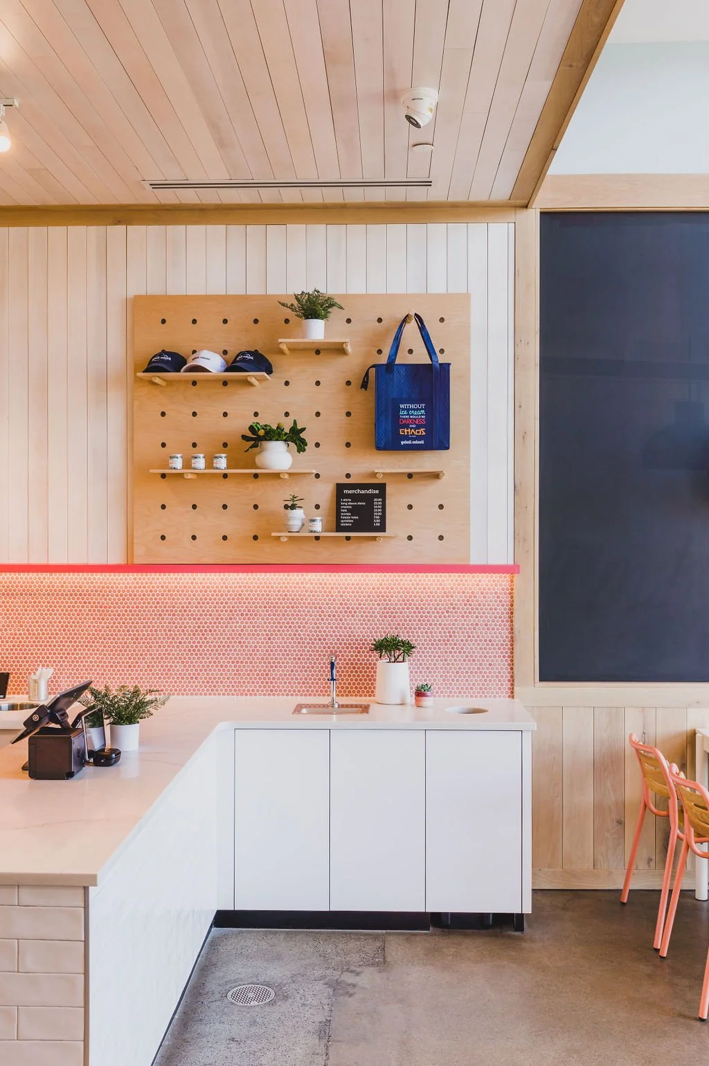 Architectural and interior photography of Gelati Celesti, showcasing its bright design, playful colors, and inviting atmosphere that reflect the shop’s handcrafted ice cream experience.