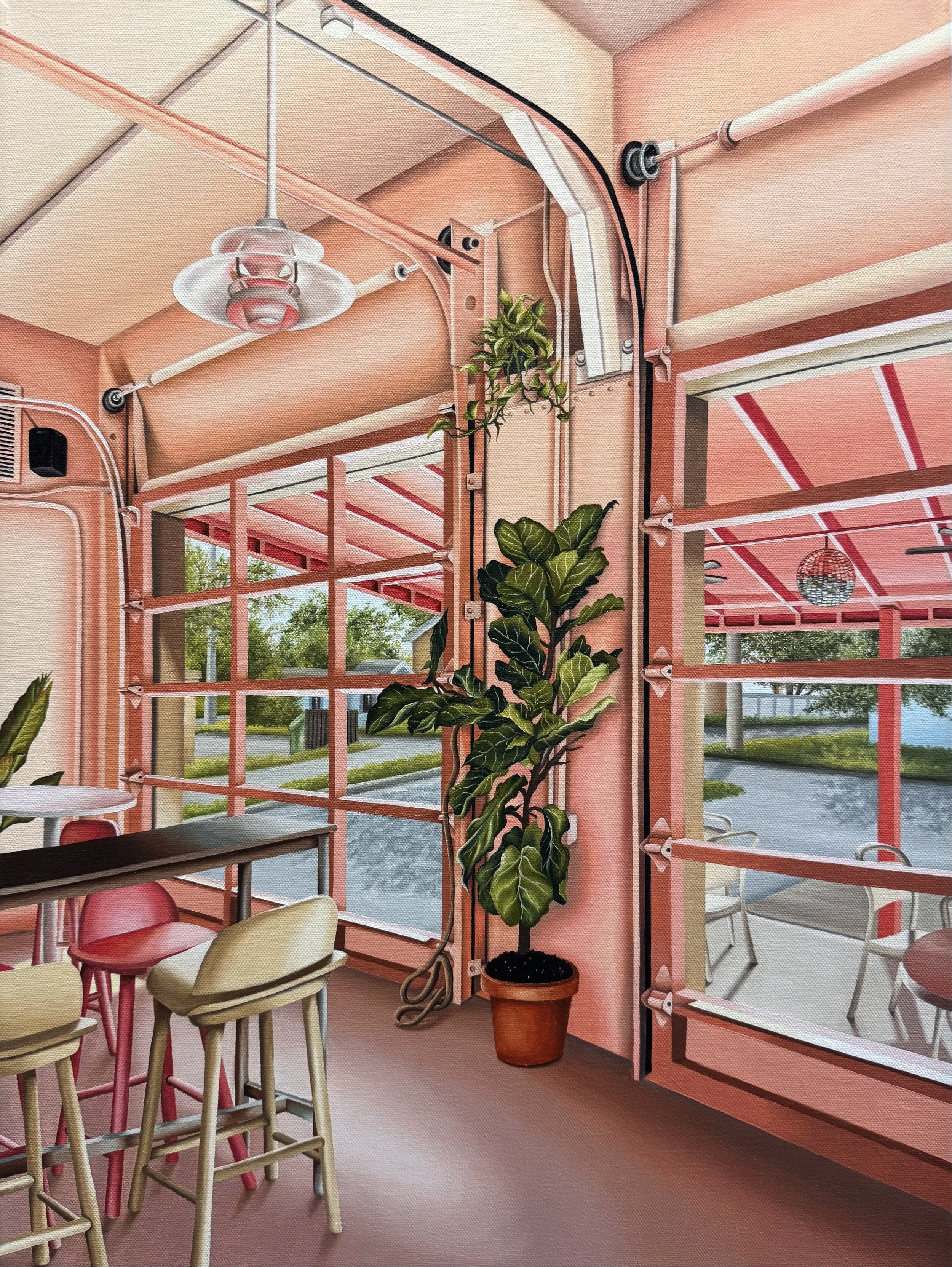 "Something Sweet, Please. I Don't Want it to Taste Too Much Life Coffee, Maybe Vanilla or Caramel. Caffeine Gives Me the Heart Scaries," 2026, oil on canvas, 24" x 18".