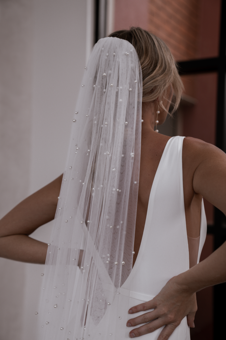 Pearl Veil (Cathedral Length) - Designed by \'Made With Love\' Bridal Made With Love - Cathedral Pearl Veil — Everly Bridal main image 3