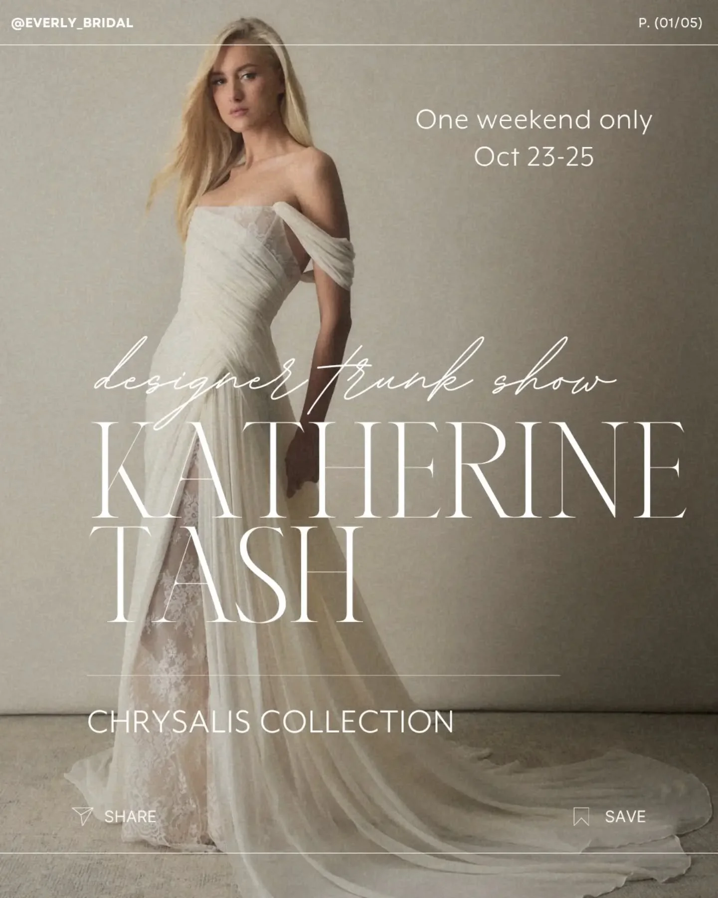Your dream Katherine Tash dress is only be here for one weekend 🤍

The wait is almost over. We're bringing the latest Chrysalis Collection by Katherine Tash to Everly Bridal for an exclusive designer trunk show, October 23&ndash;25.

Think sculpted 