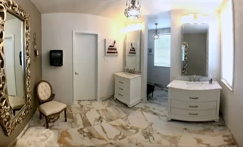 The ladies' dressing room vanity