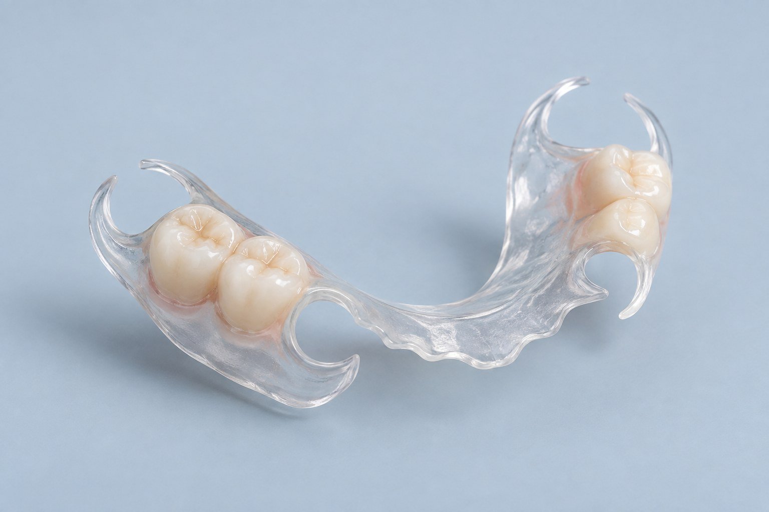 Flexible metal-free partial denture with clear base