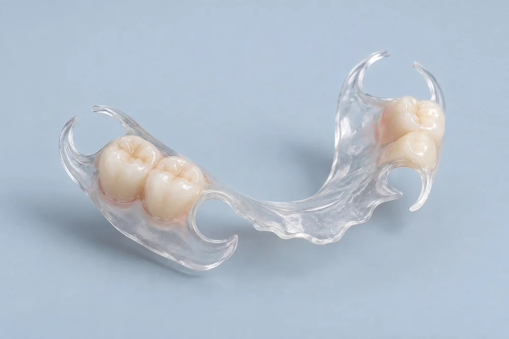 Illustration of a flexible partial denture with a translucent base