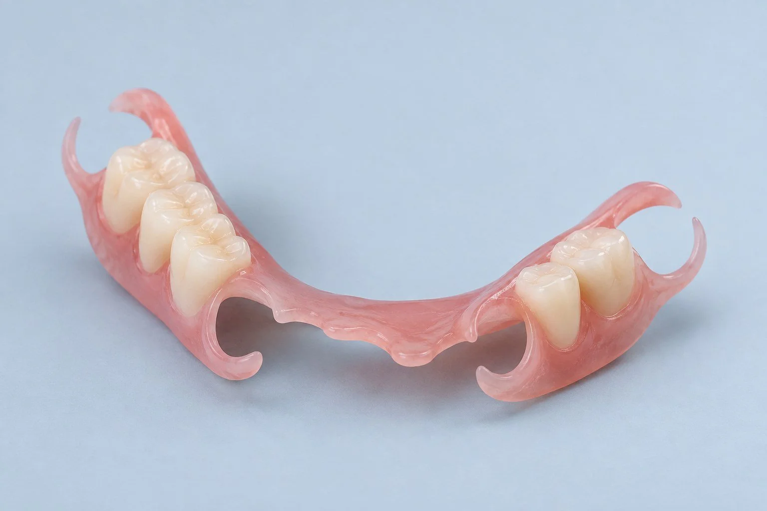 Acrylic partial denture with gum-coloured base
