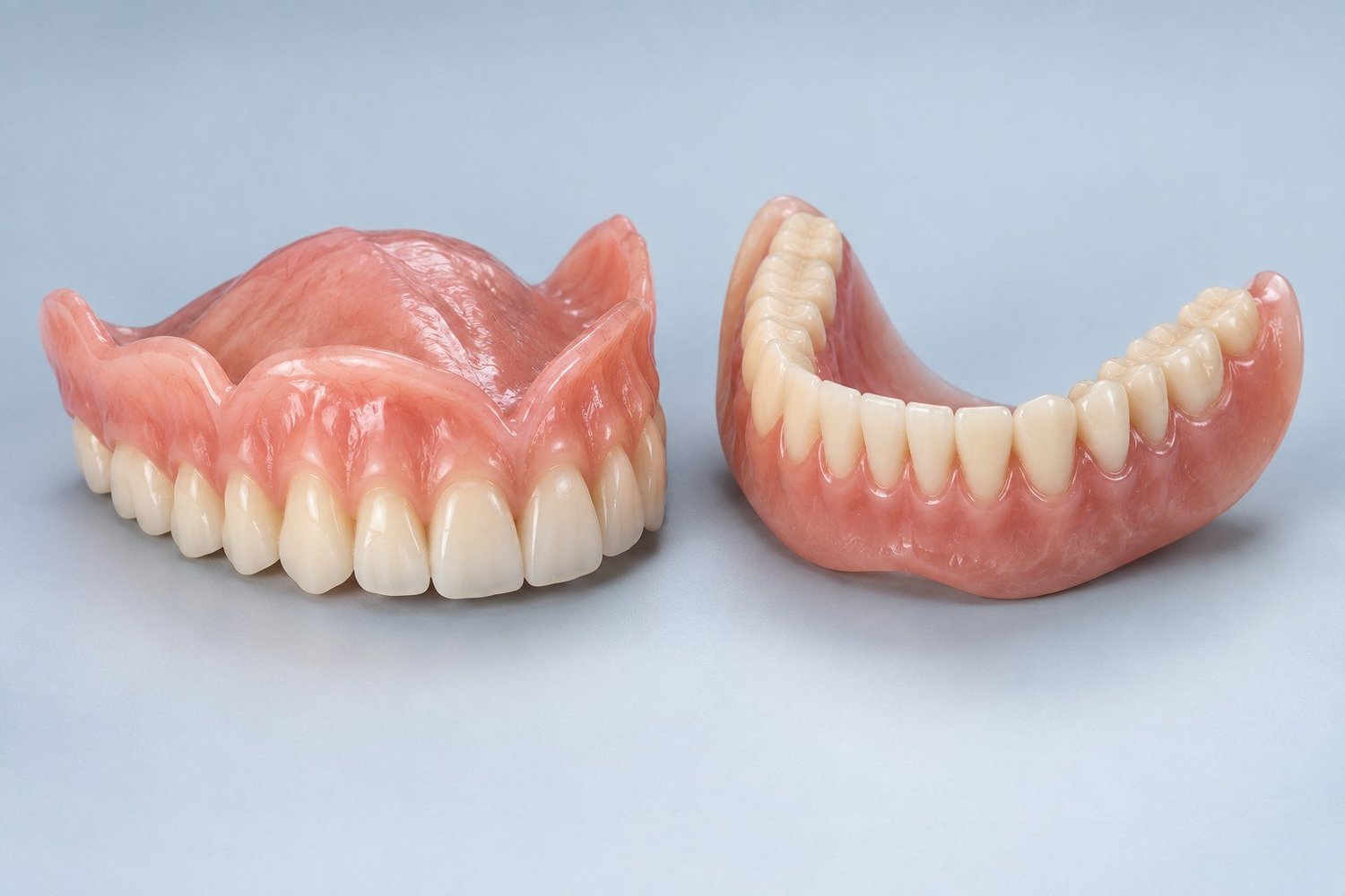 An upper and a lower full denture (false teeth)