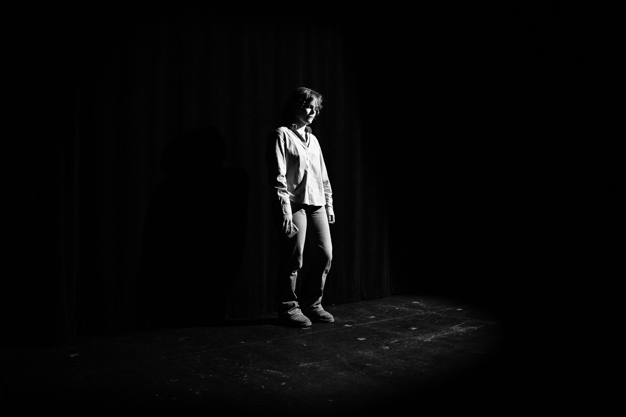 Rileigh Belle Wine, 20, deciding what angle of light will look best for the scene. Taken on March 27th, 2025.