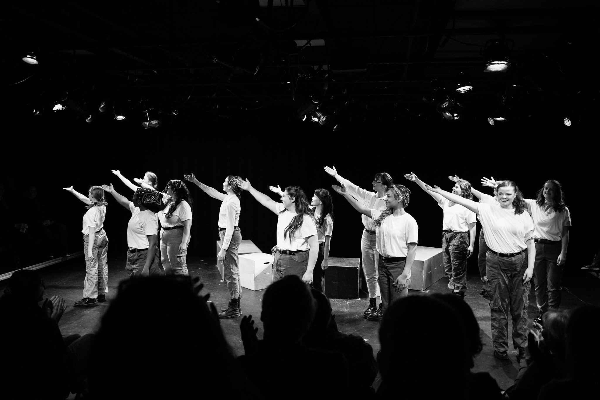 The Cast of ‘Decision Height’ taking their final bows to close the show as they give their attention to their hardworking stage management for a great show. Taken on April 3rd, 2025