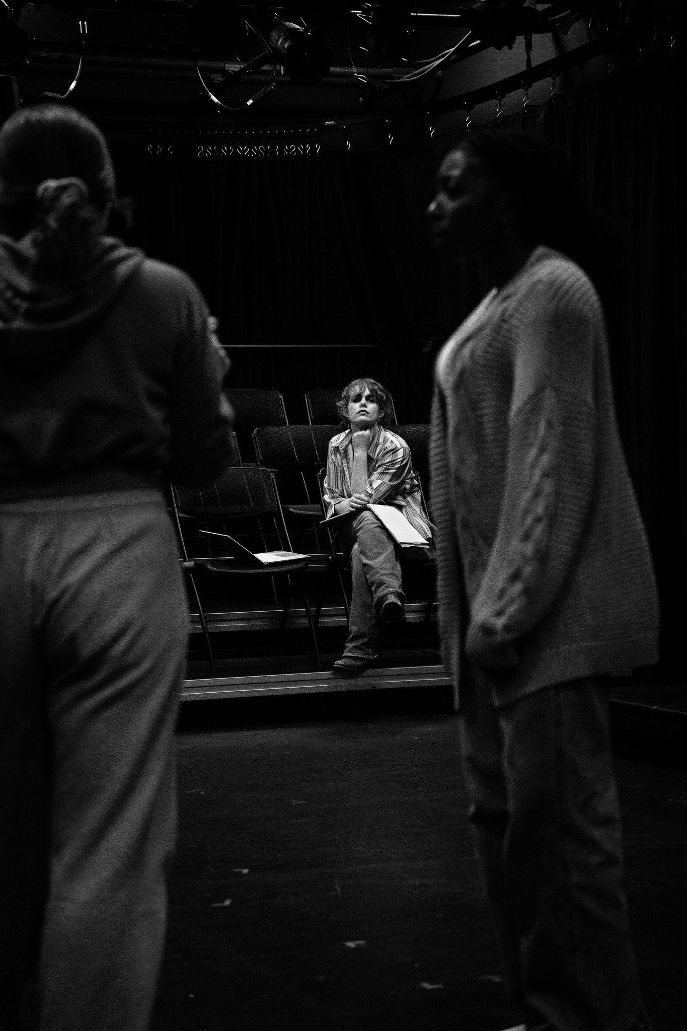 Rileigh Belle Wine, 20, listening to a question
from her actors about the scene they are working on. Taken on March 28th, 2025.