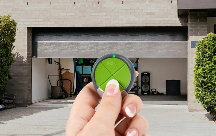 Homeowner using a genuine Merlin remote to open a modern garage door, highlighting reliable long-term performance and peace of mind with authorised installation.