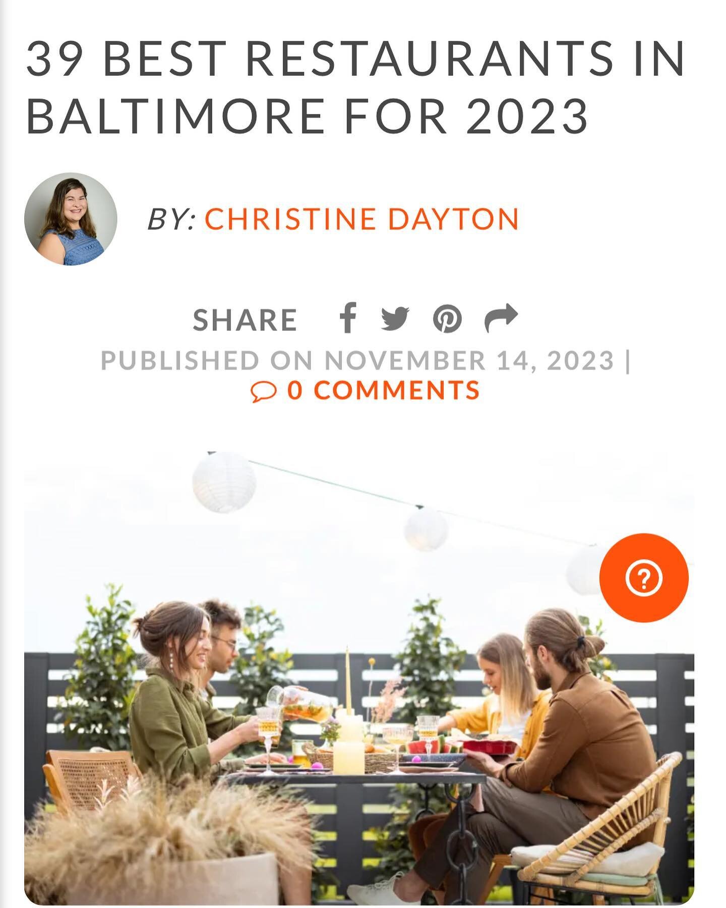 We are so honored to make the list of Best Restaurants in Baltimore after only a few months! Thank you Christine at @cozymeal for the positive review. 🙏🏻

We hope to provide the same unique experience for everyone in the Fells Point area; locals an