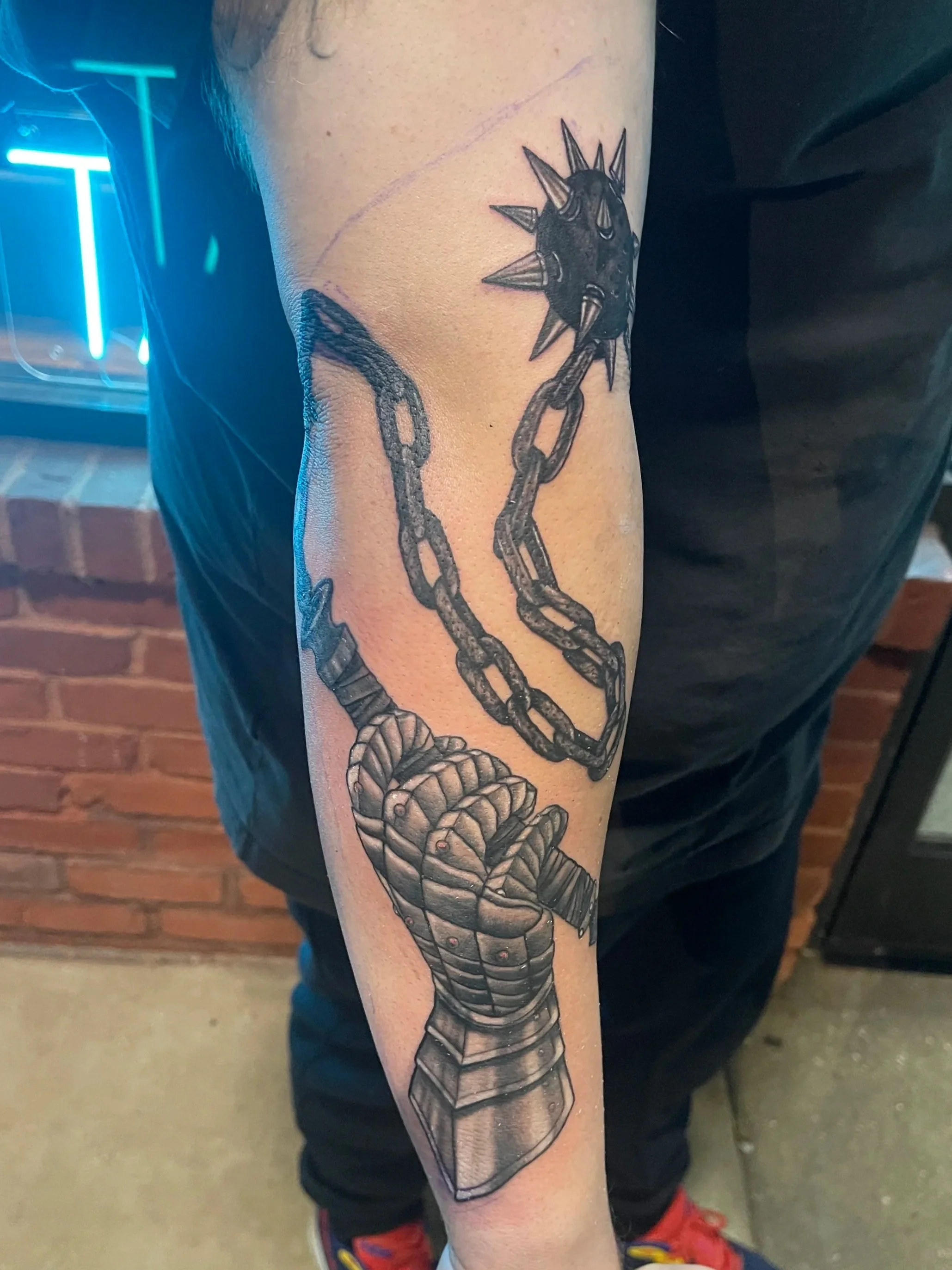 Medieval Weapons and armor - Black and Gray tattoo