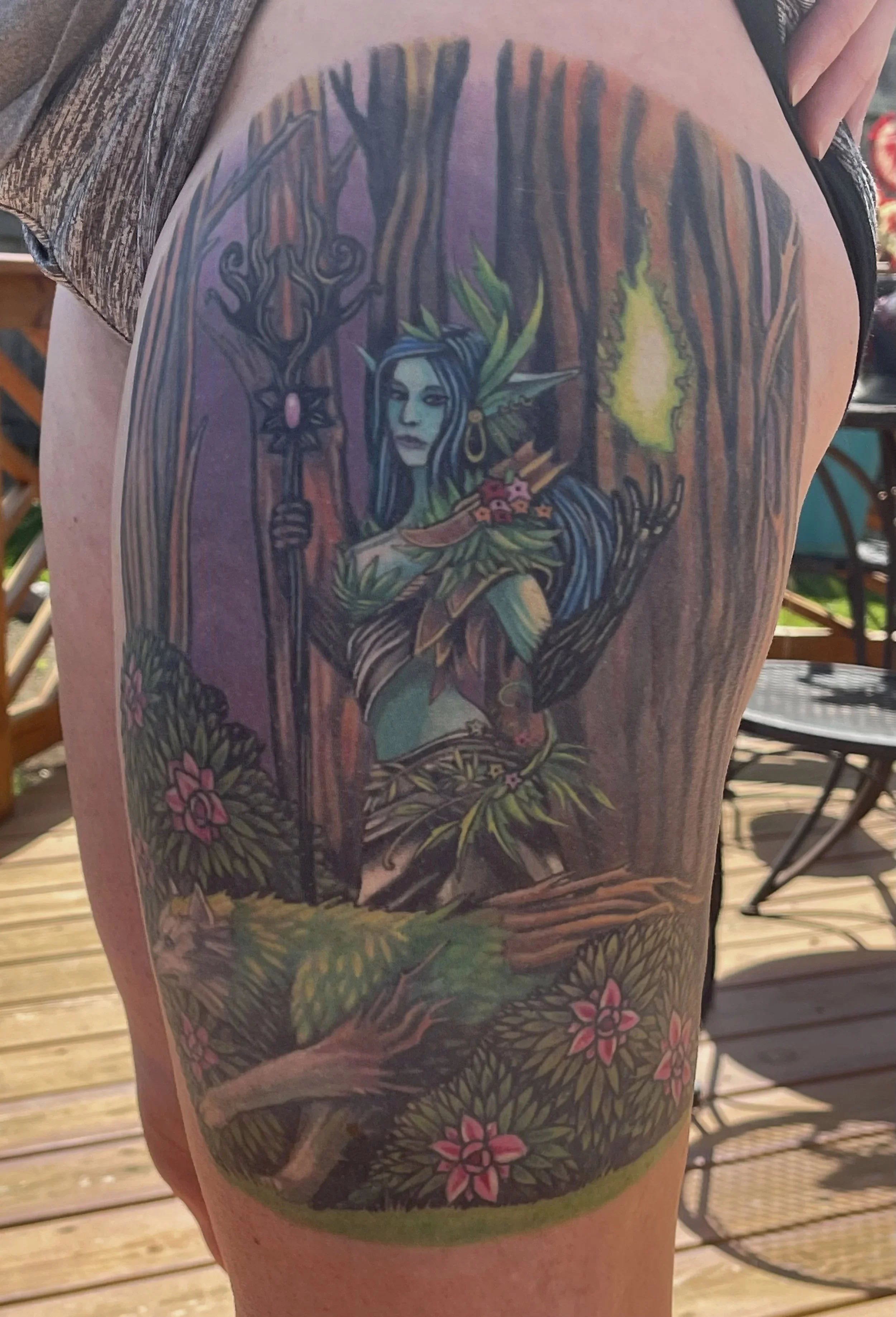 Wood Nymph and her Wolf - Color Tattoo