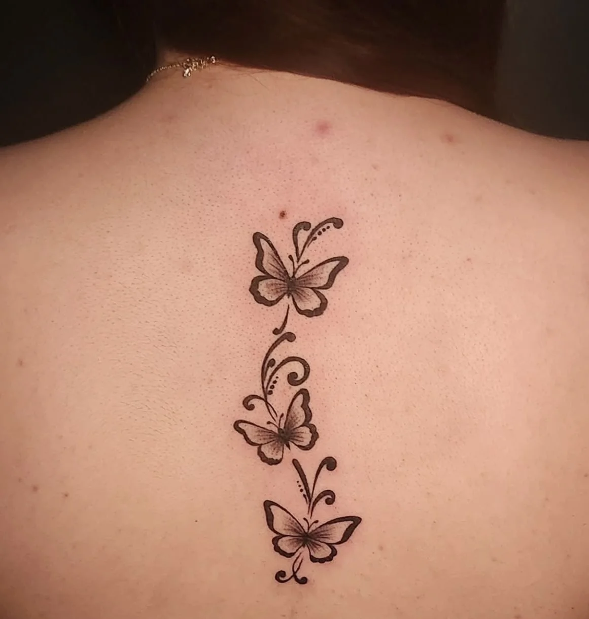 Tattoo of three butterflies, Black and Gray