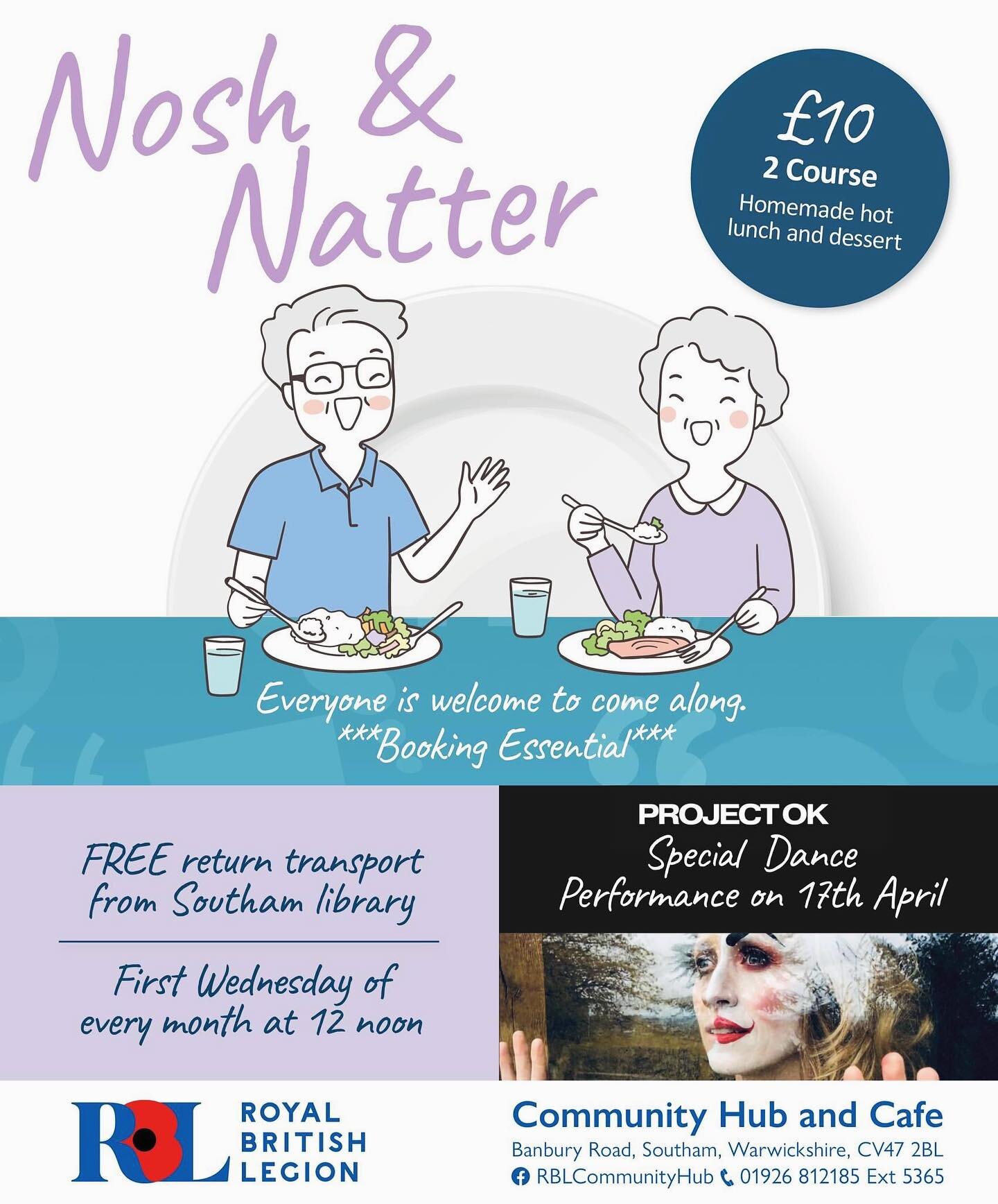 @rblcommunityhub are excited to announce a 2nd Nosh and Natter on *Wednesday 17th April, where we welcome local dance group Project OK , who will be performing for us. The dance duet is part of an Arts Council Funded project, focusing on the Southam 