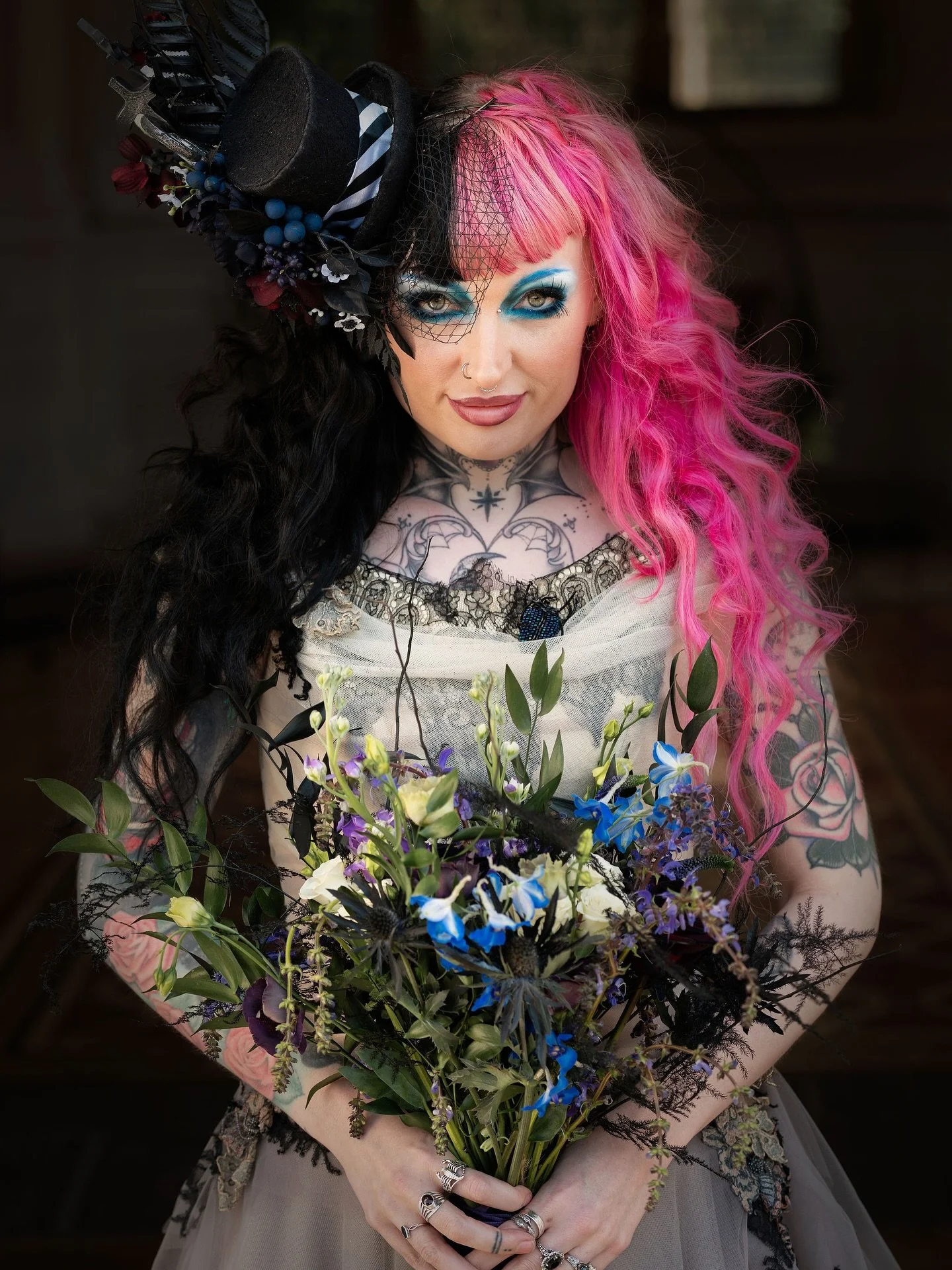 Nothing screams Halloween more than a Tim Burton wedding 🖤

Suppliers: 

Planner, styling, flowers and stationery: @foxgloveandblack 

Photography: @ajtimages

Dress &amp; veil: @thecoutureco 

Suit: @karlusgtailor

Bridal headpiece and tie: @maddis