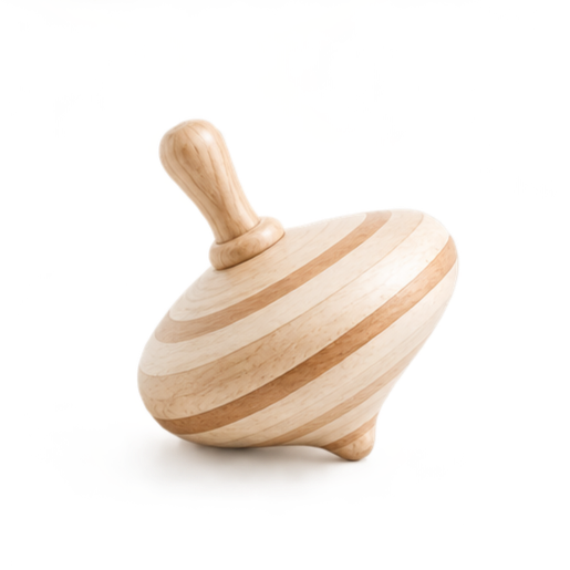 Wooden spinning top illustration representing prompts and play during family sessions.