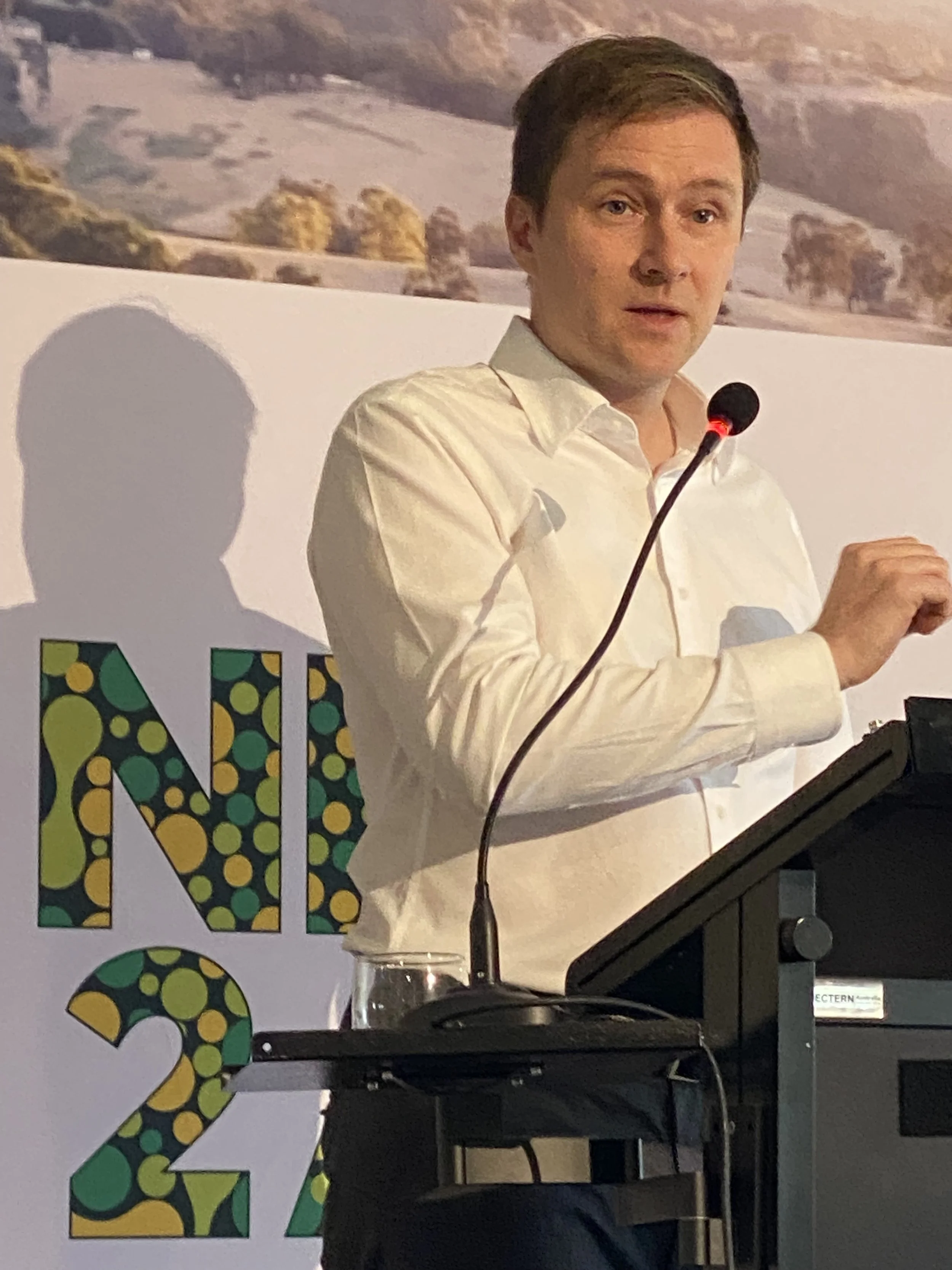 Keynote speaker Viacheslav Zgonnik, CEO/co-founder of HyReveal, speaks to delegates on the first morning of the Australian Natural Hydrogen Conference.